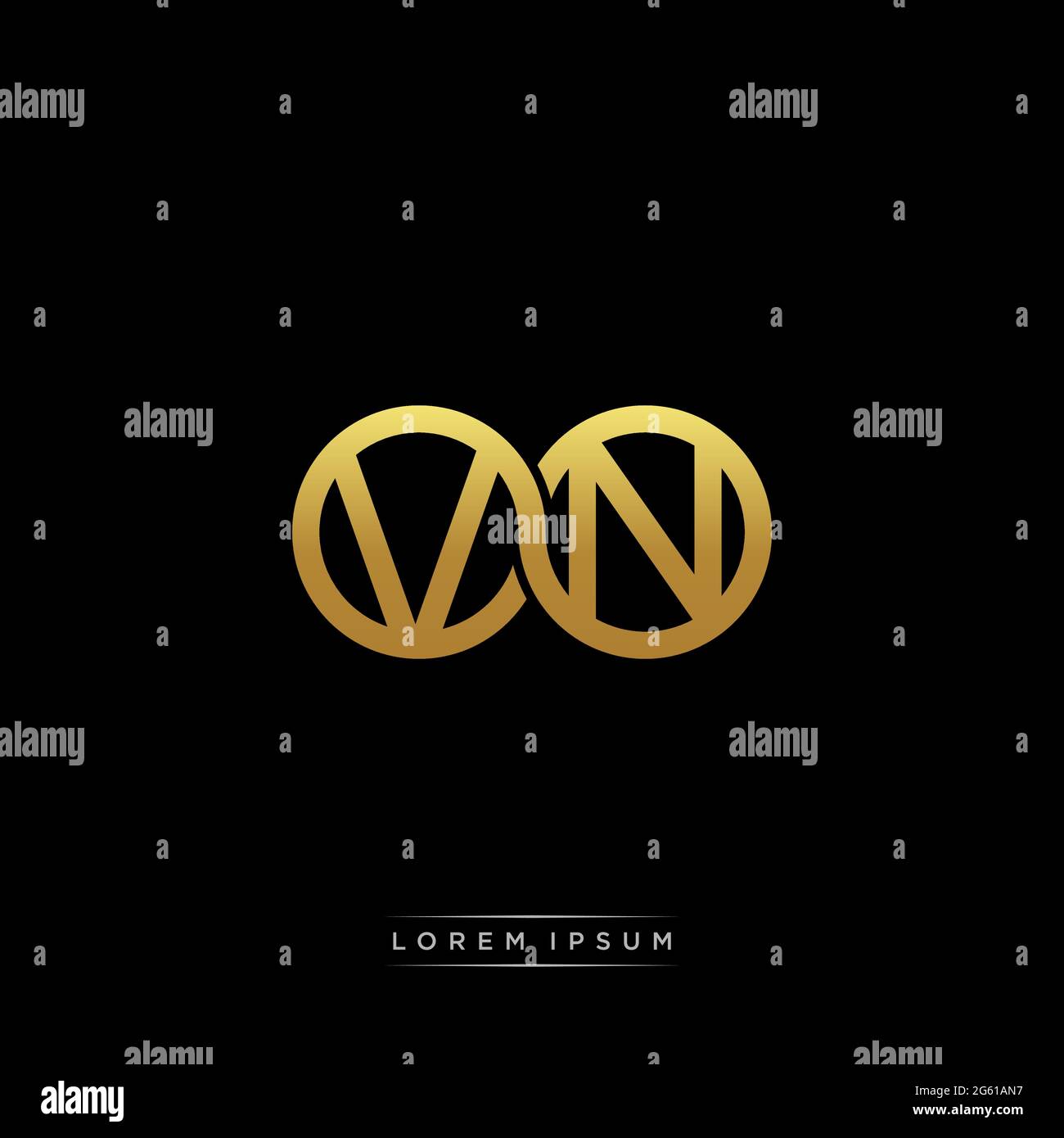 lettera iniziale link cerchio capitale monogramma logo modello moderno versione colore oro isolato su sfondo nero Illustrazione Vettoriale