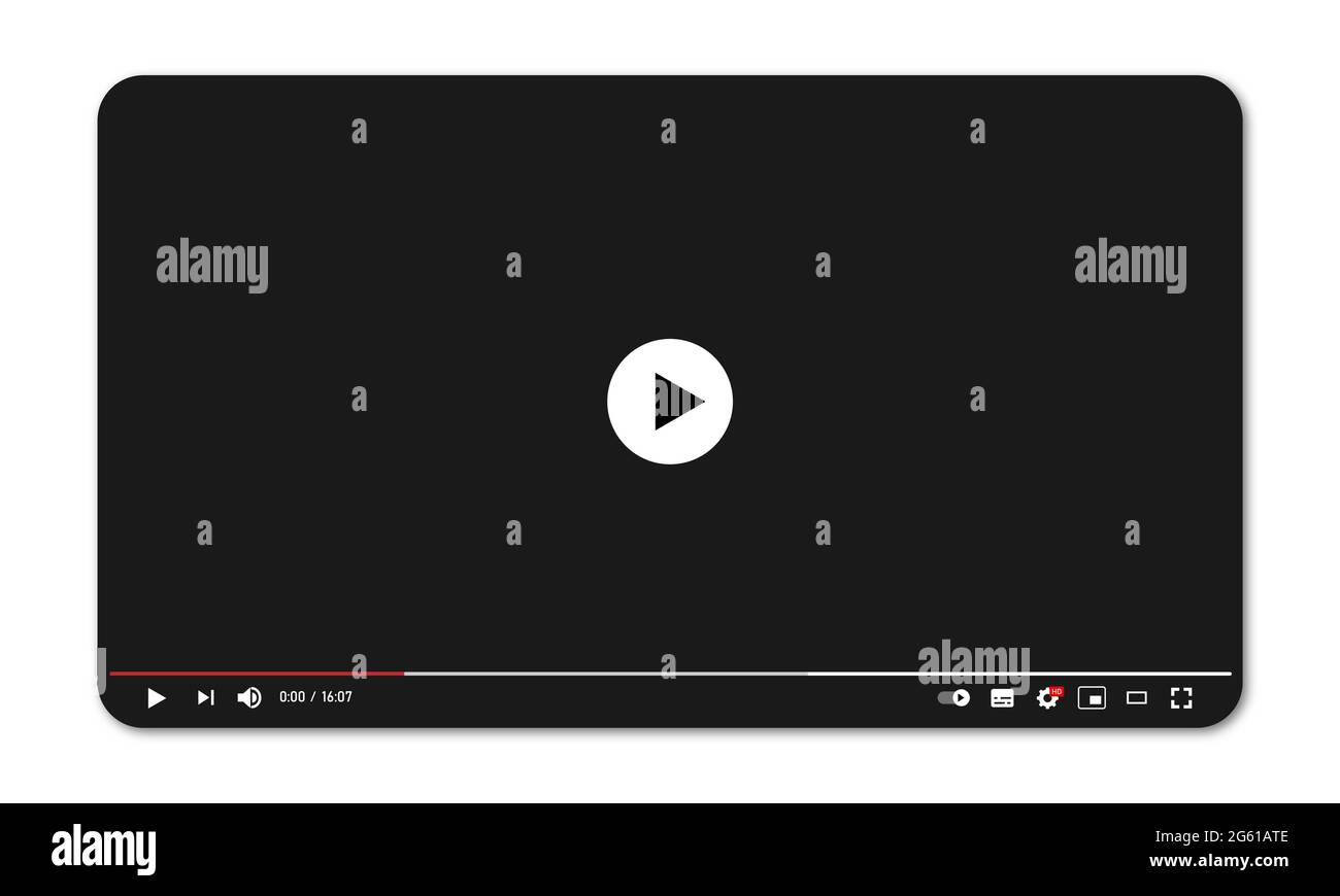 Modello di lettore video piatto. Il layout del lettore video. Concetto di blog, streaming o video online. Interfaccia utente. Illustrazione vettoriale Illustrazione Vettoriale