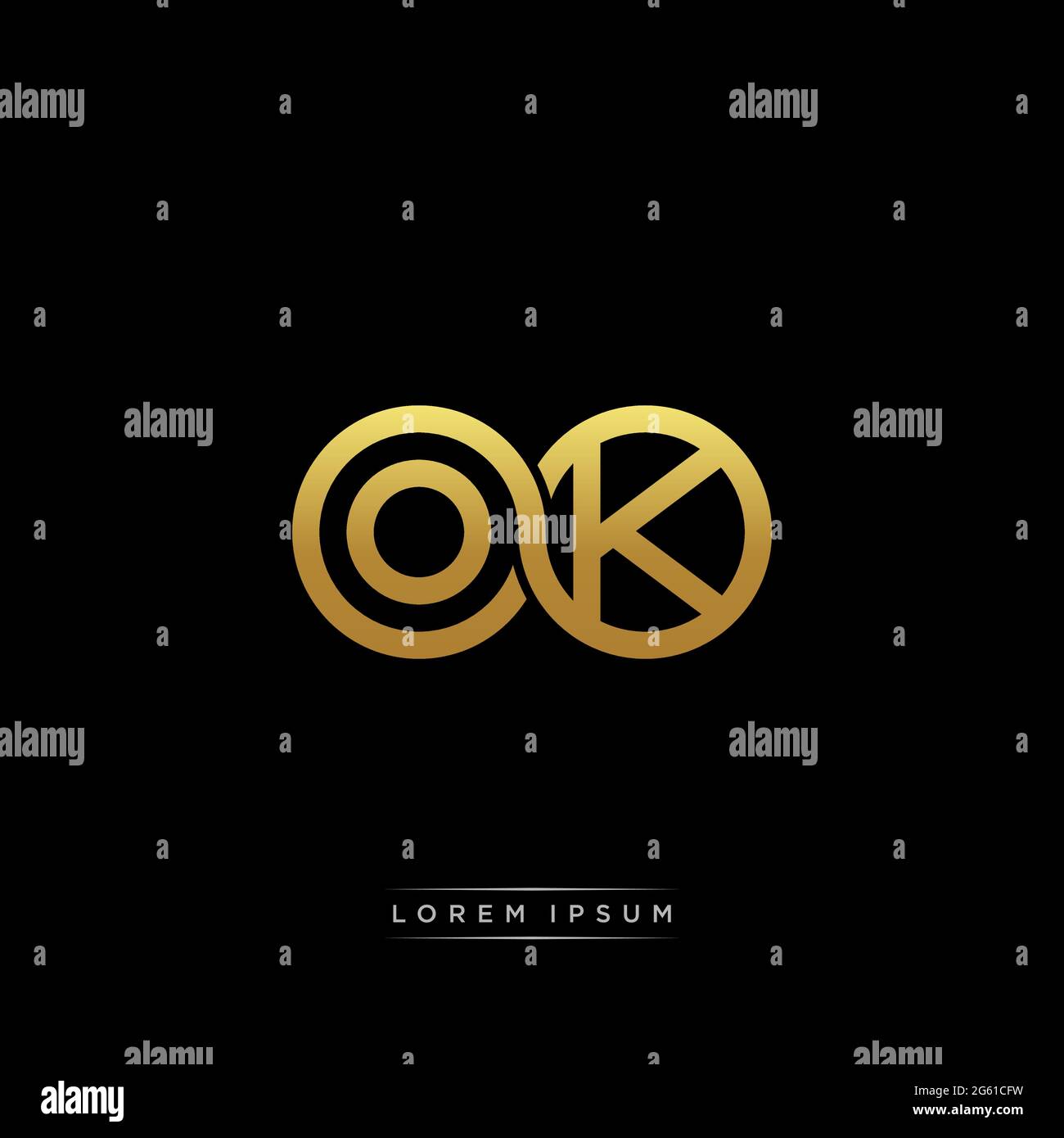 lettera iniziale link cerchio capitale monogramma logo modello moderno versione colore oro isolato su sfondo nero Illustrazione Vettoriale