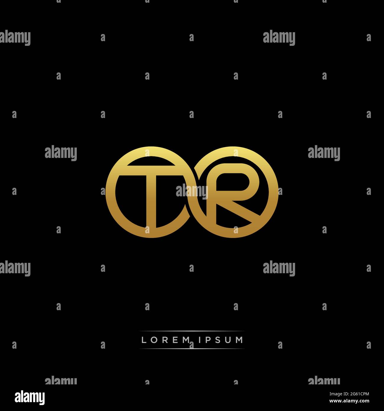 lettera iniziale link cerchio capitale monogramma logo modello moderno versione colore oro isolato su sfondo nero Illustrazione Vettoriale