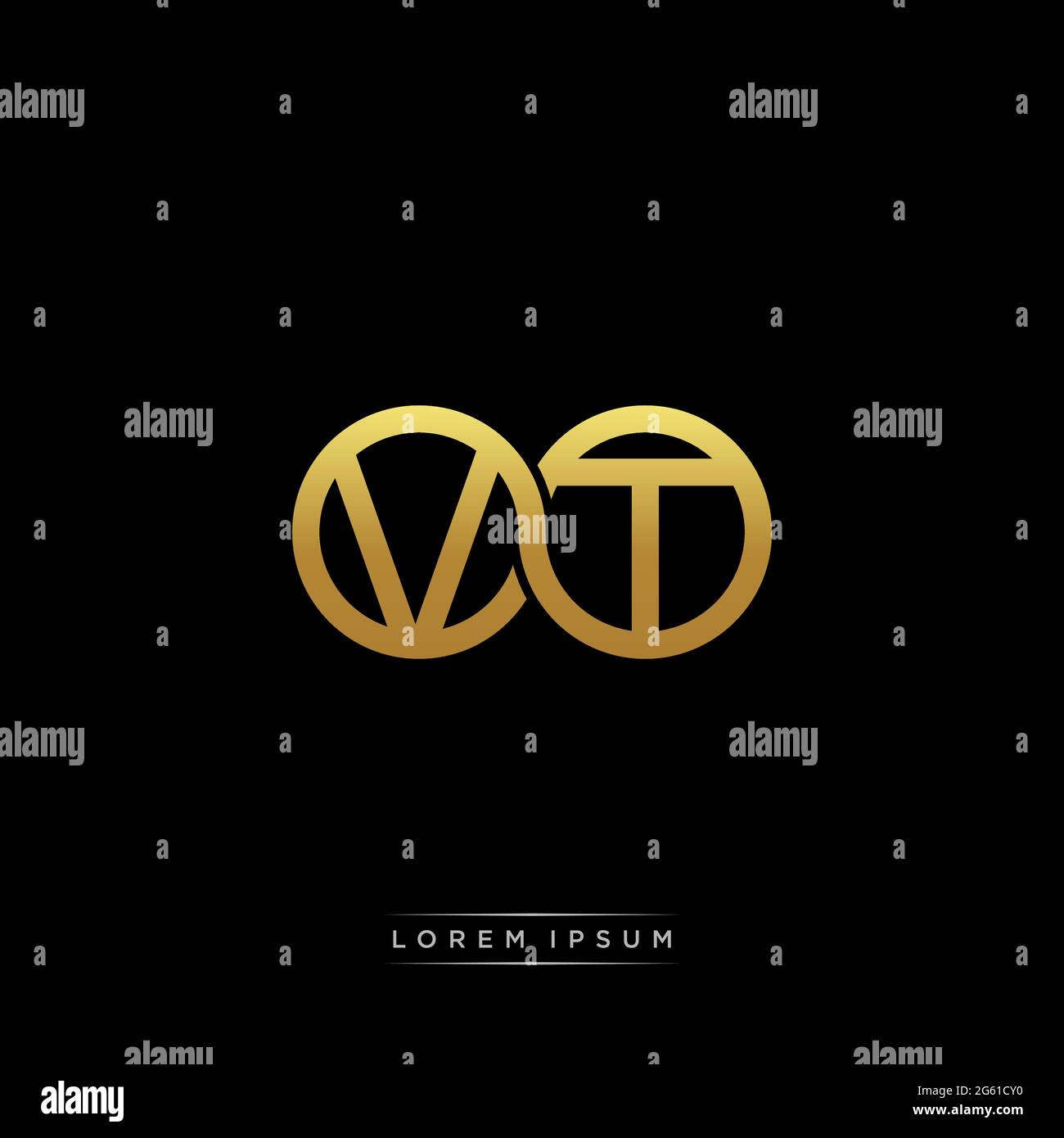 lettera iniziale link cerchio capitale monogramma logo modello moderno versione colore oro isolato su sfondo nero Illustrazione Vettoriale