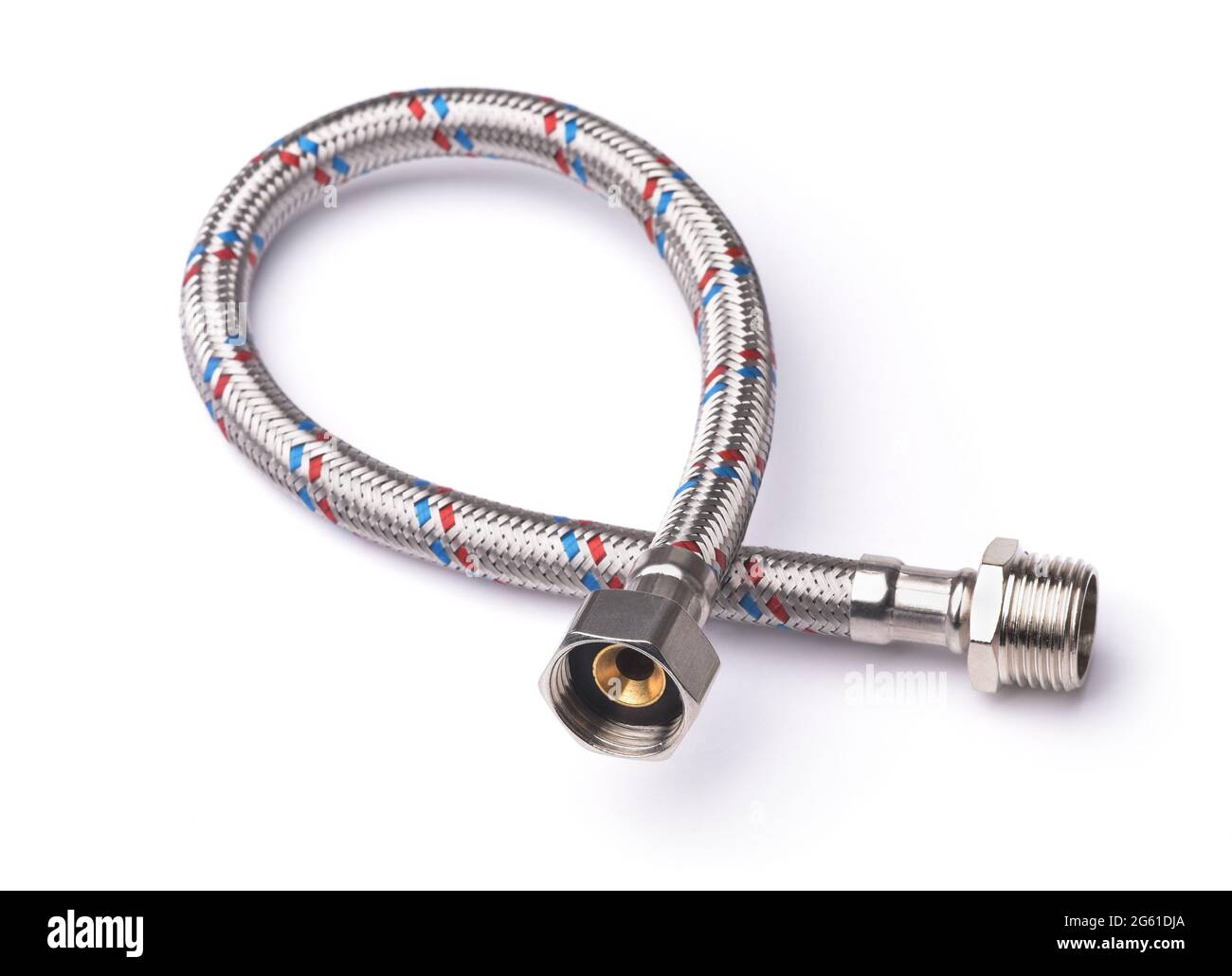 Tubo flessibile dell'acqua intrecciato isolato su bianco Foto Stock