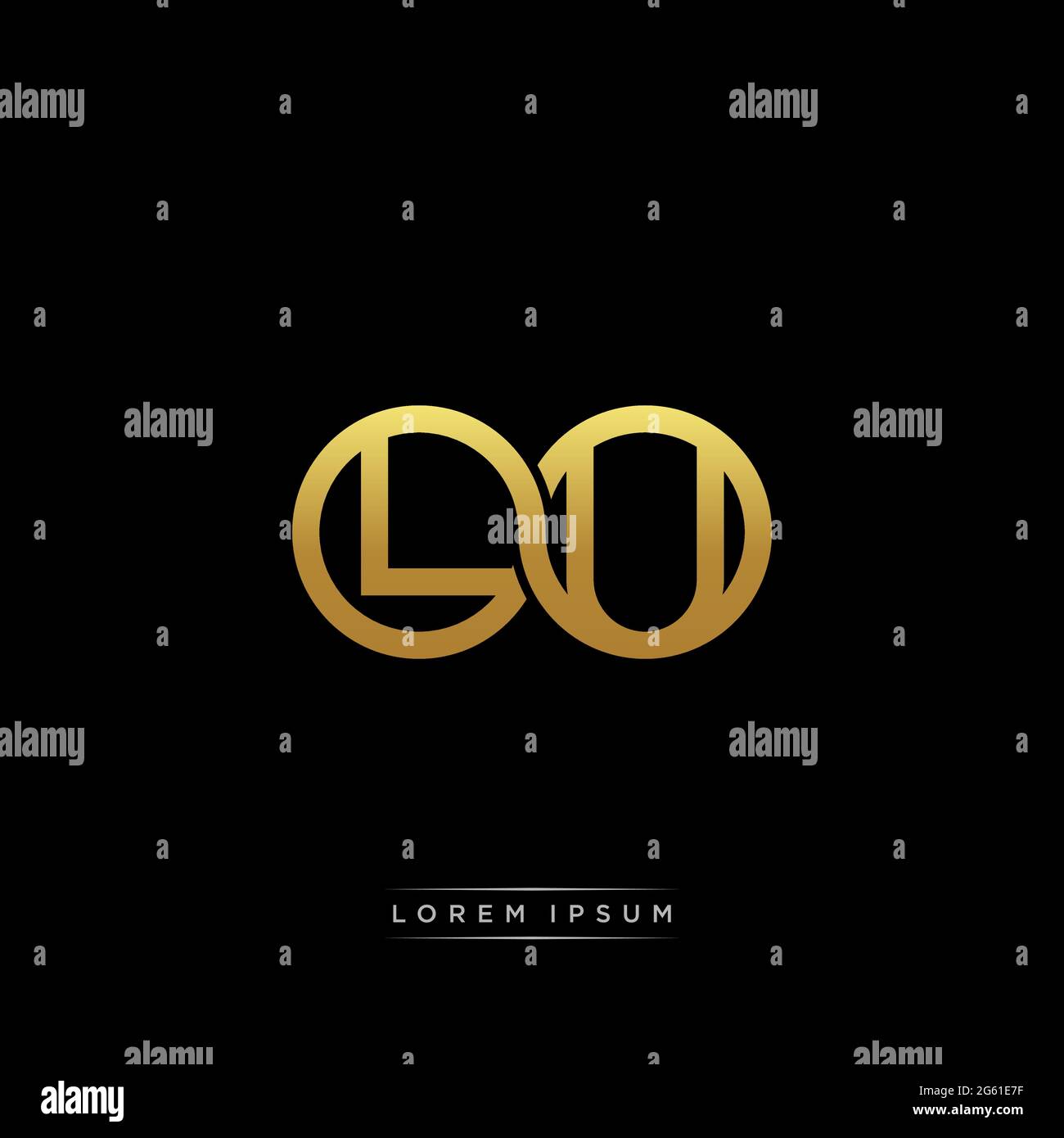 lettera iniziale link cerchio capitale monogramma logo modello moderno versione colore oro isolato su sfondo nero Illustrazione Vettoriale