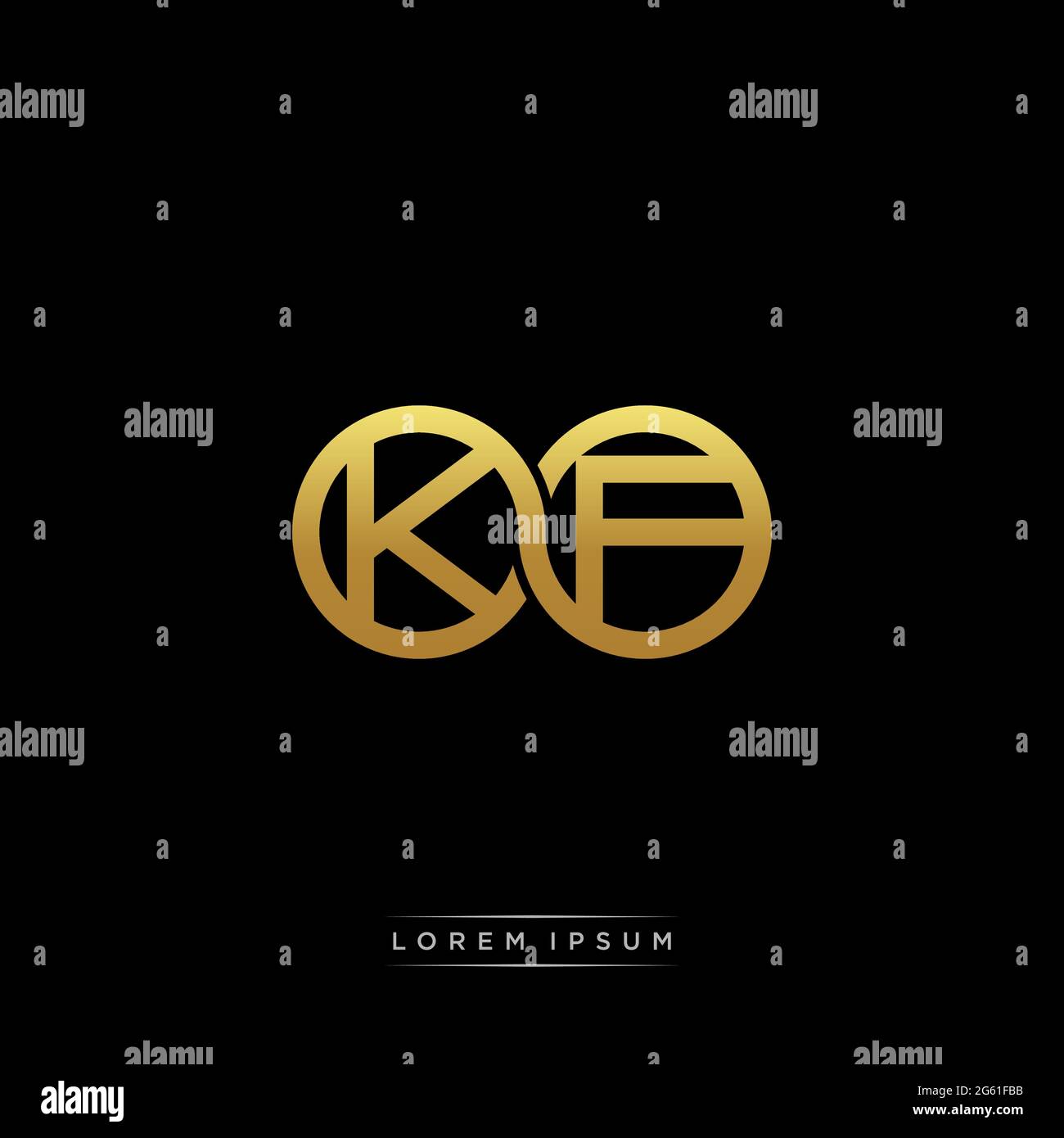 lettera iniziale link cerchio capitale monogramma logo modello moderno versione colore oro isolato su sfondo nero Illustrazione Vettoriale