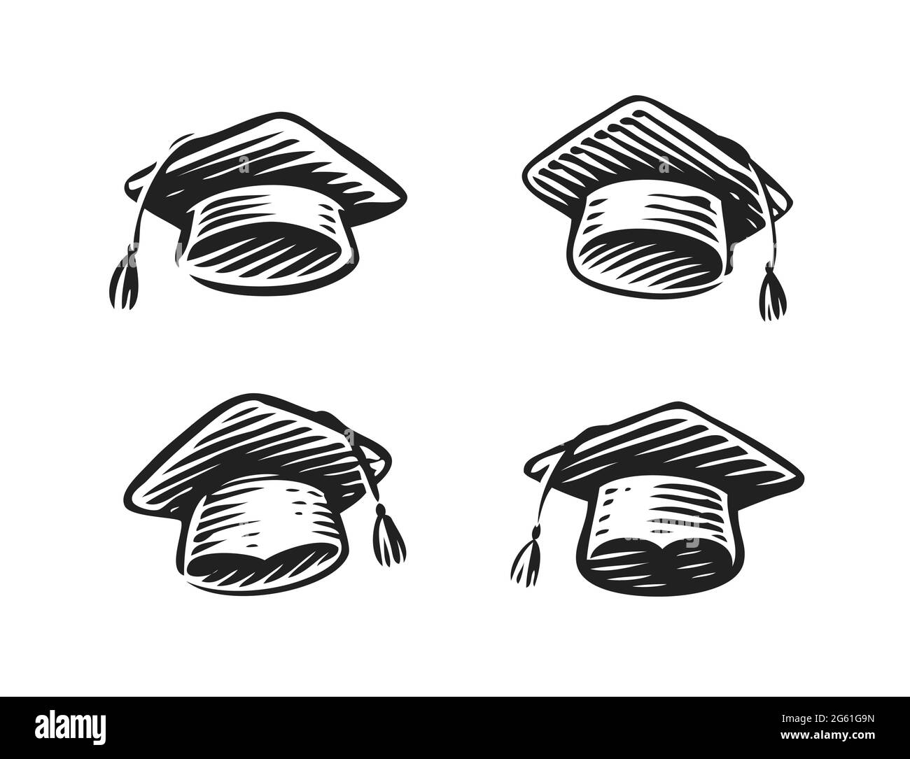 Cappello di graduazione, simbolo del tappo. Icona formazione, scuola o università Illustrazione Vettoriale