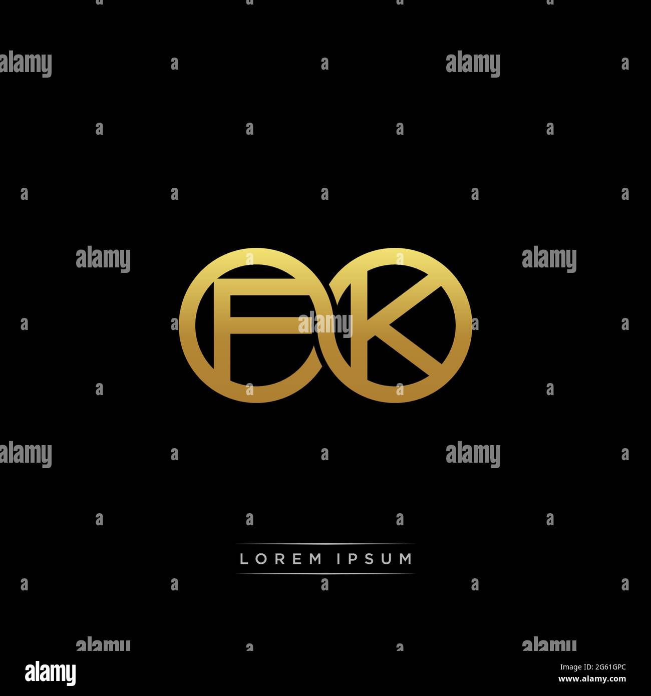 lettera iniziale link cerchio capitale monogramma logo modello moderno versione colore oro isolato su sfondo nero Illustrazione Vettoriale