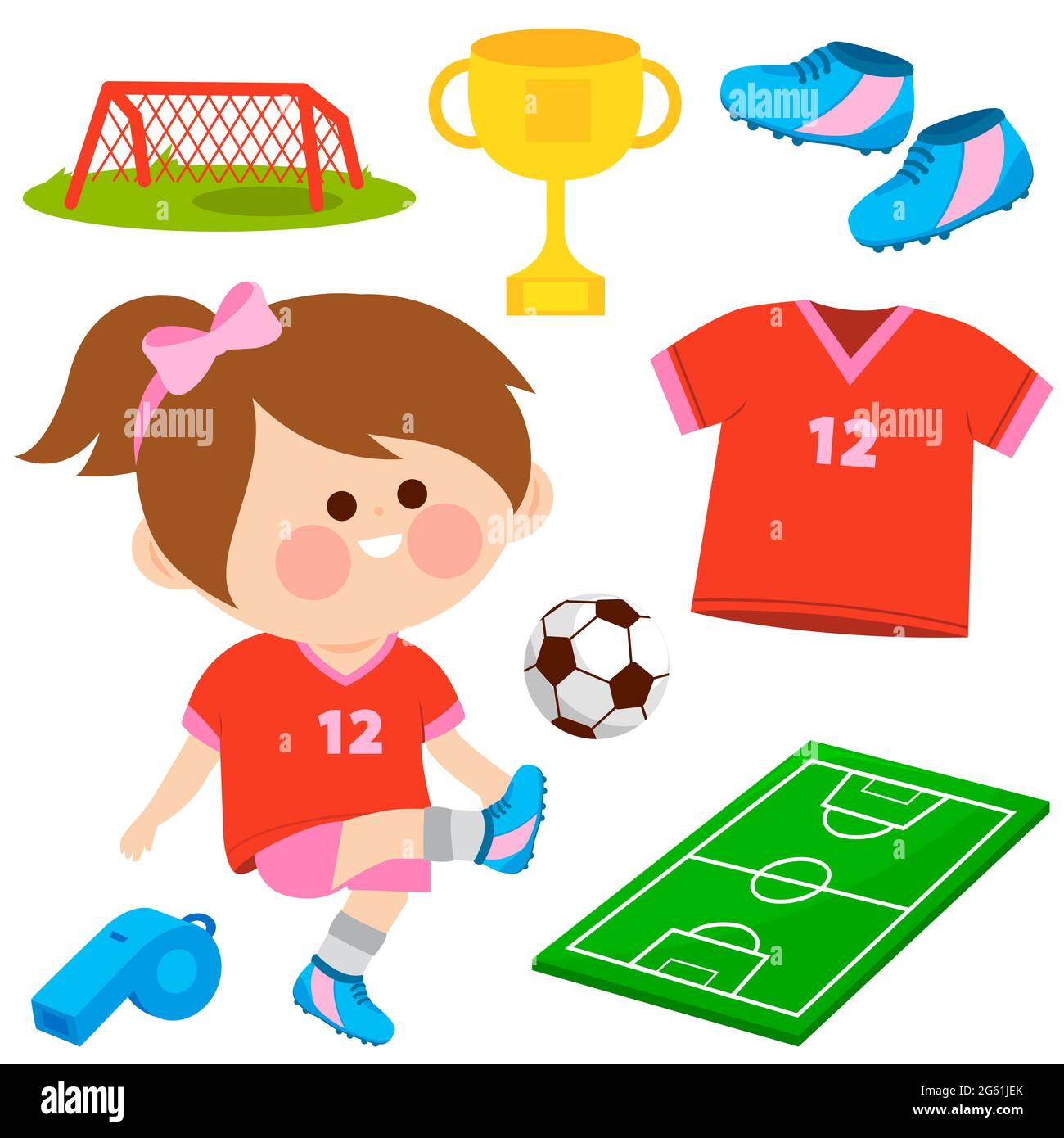 Bambina che gioca a calcio. Raccolta di illustrazioni Foto stock - Alamy