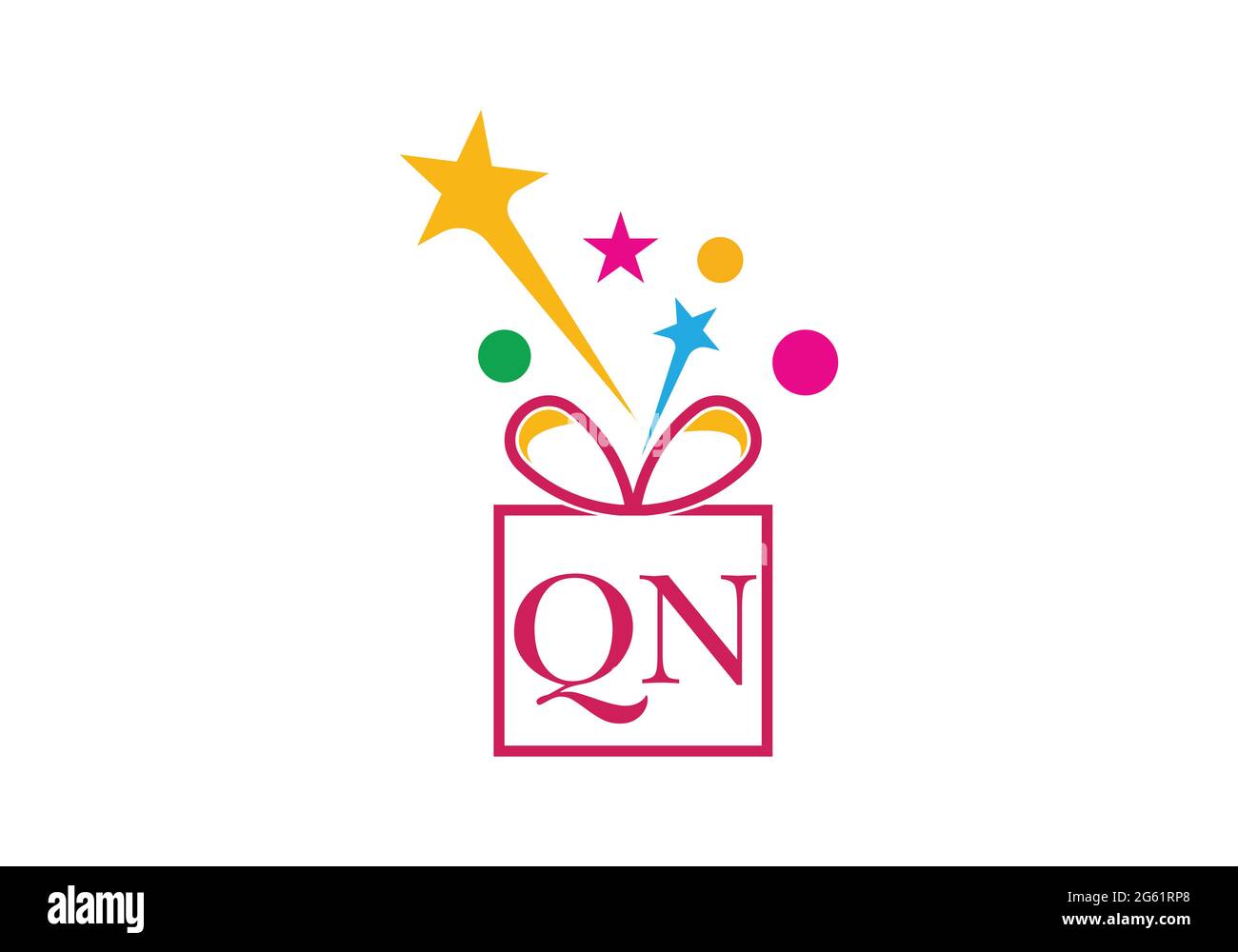 Confezione regalo, lettera alfabetica del negozio di articoli da regalo Q N icona del logo per il design di lusso del marchio per inviti di nozze, biglietti d'auguri, logo e altri design. Illustrazione Vettoriale