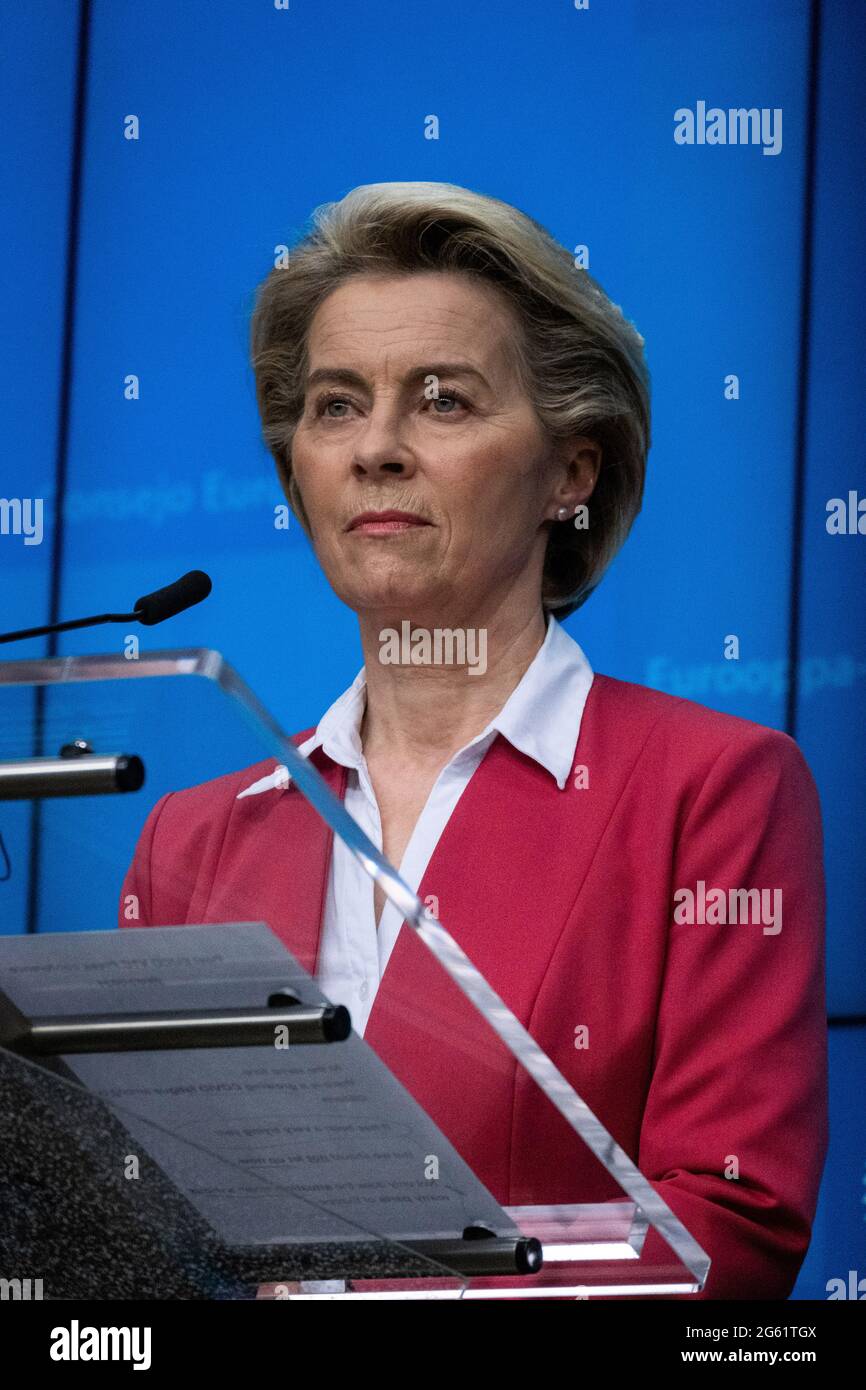 Il Presidente della Commissione europea Ursula von der Leyen al vertice dei capi di Stato dell'Unione europea. Bruxelles. Belgio. Foto Stock