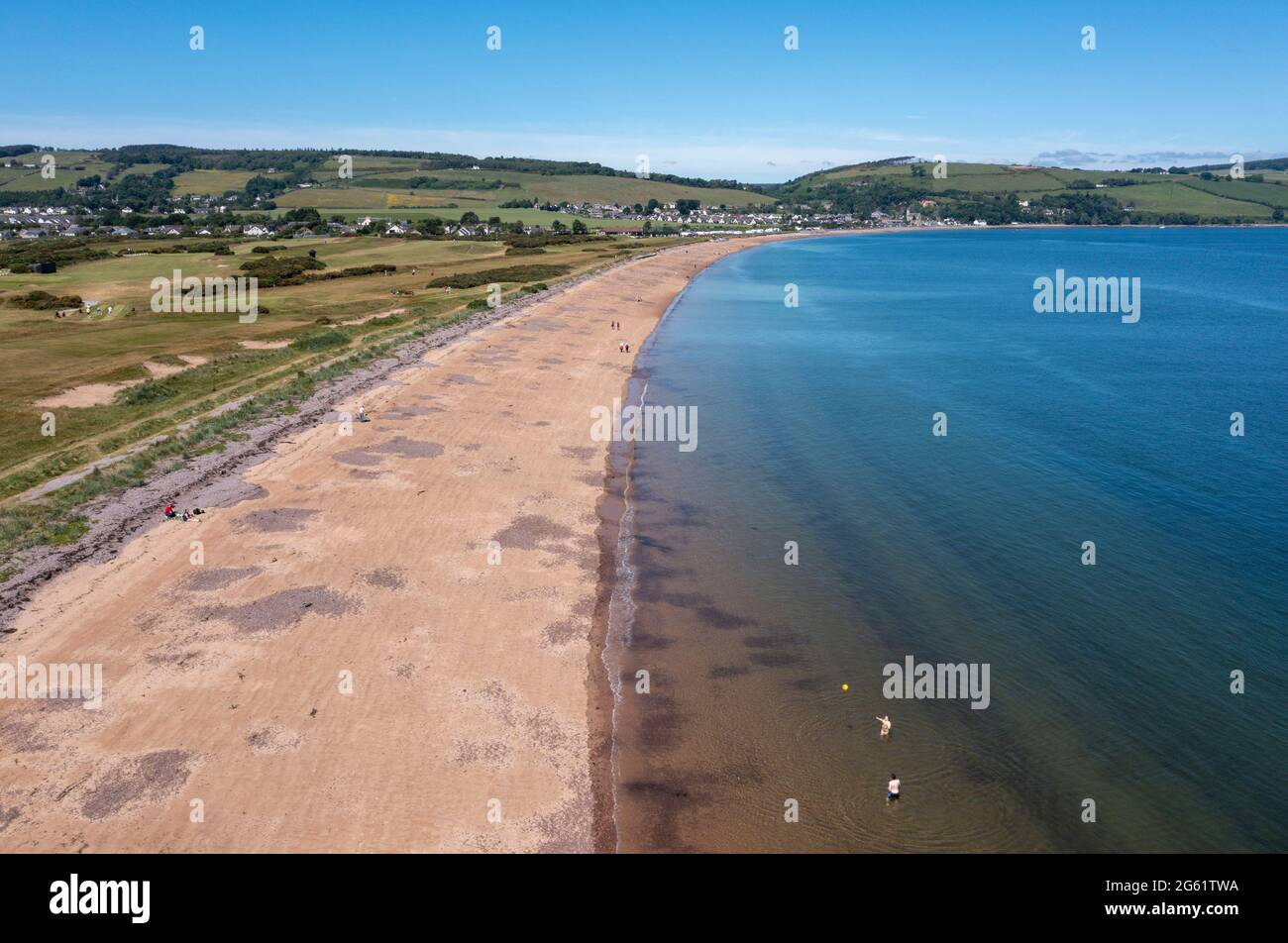 Vista aerea della penisola di Chanonry Point sulle rive del Moray Firth vicino ai villaggi di Fortrose & Rosemarkie, sulla Black Isle, Scozia, Regno Unito. Foto Stock