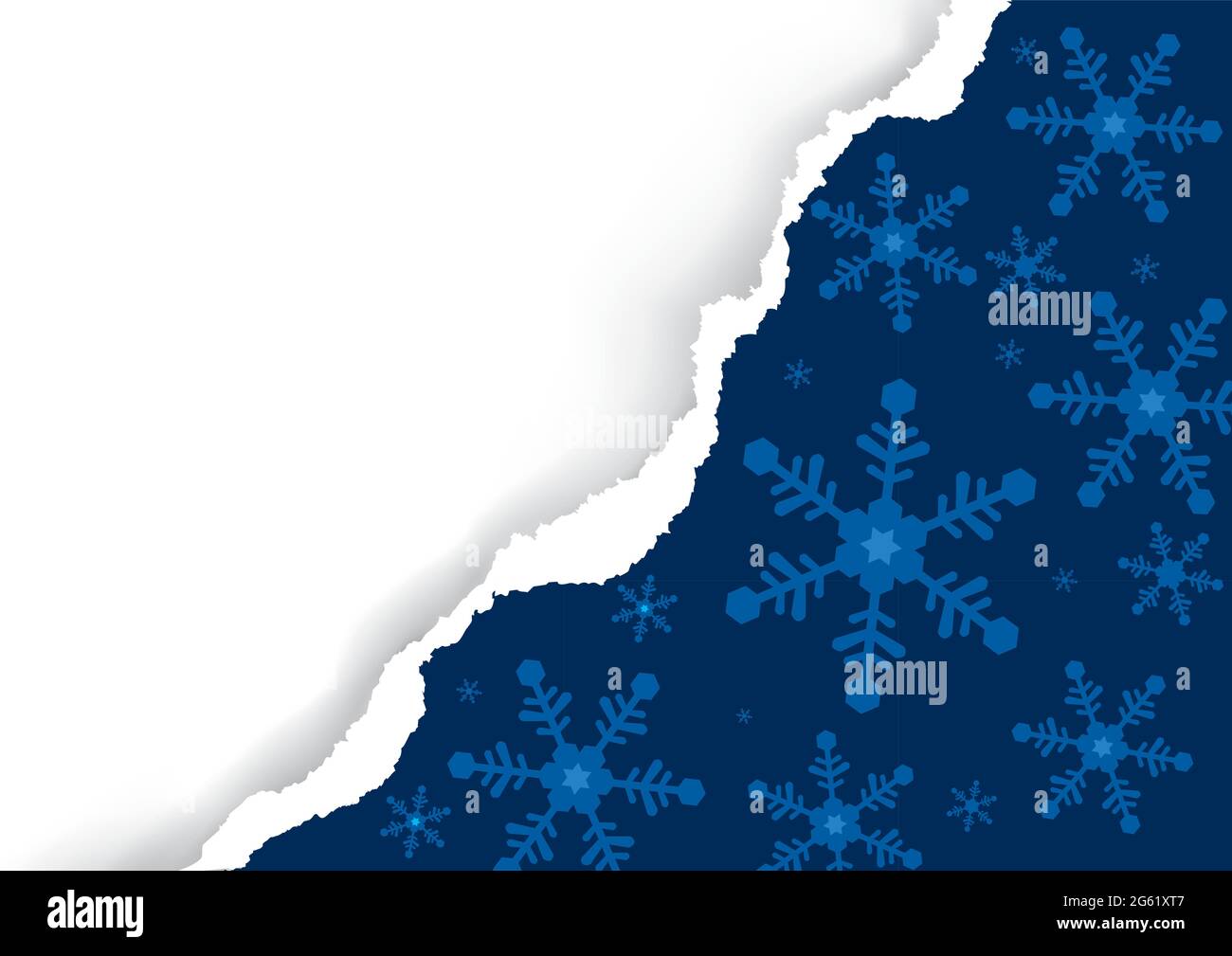 Carta strappata di Natale, sfondo blu scuro con fiocchi di neve. Immagine dello sfondo della carta di natale con posto per il testo o l'immagine. Illustrazione Vettoriale