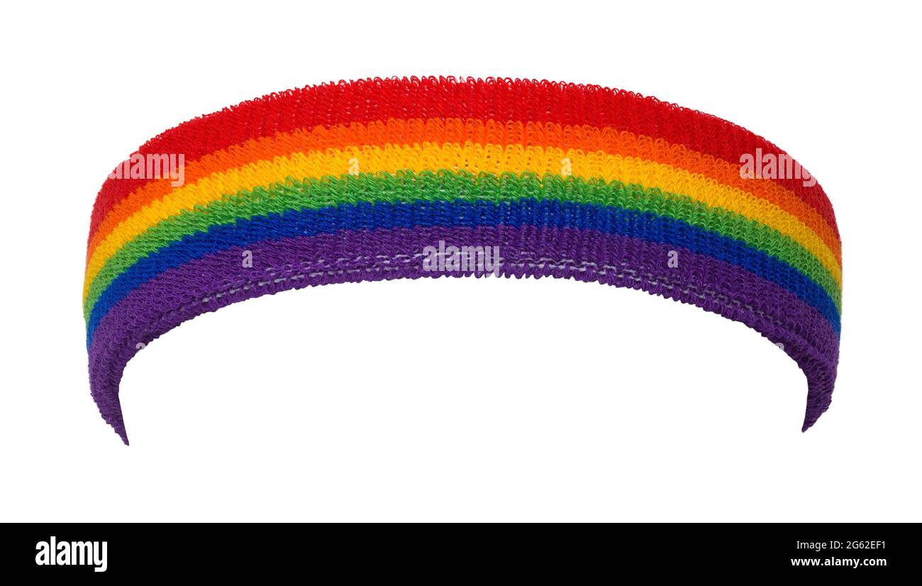 Tessuto Rainbow Sweatband taglio su bianco. Foto Stock