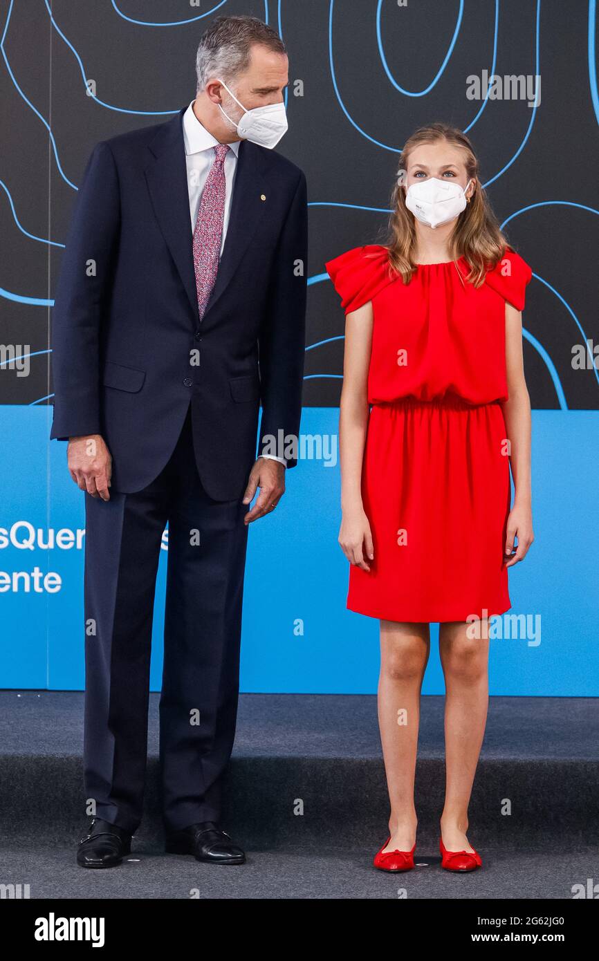 Barcellona, Spagna. 01 luglio 2021. Re Felipe V di Spagna e figlia principessa Leonor partecipano ai Girona Princess Awards 2020 e 2021 che si tengono a Barcellona, Spagna il 01 luglio 2021. Foto di Archie Andrews/ABACAPRESS.COM Credit: Abaca Press/Alamy Live News Foto Stock