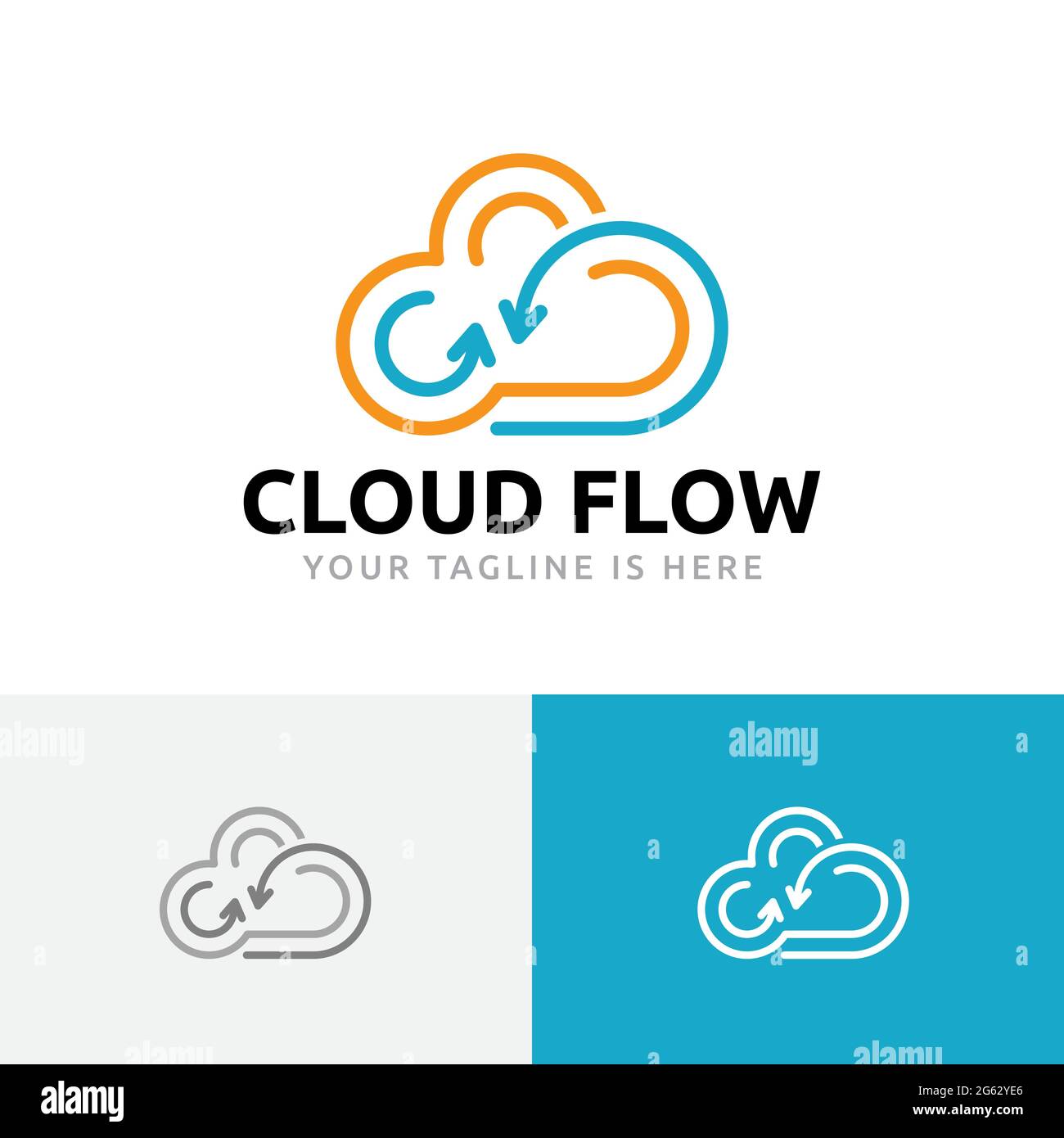 Logo della linea di prodotti per la tecnologia dei dati Internet freccia del flusso cloud Illustrazione Vettoriale