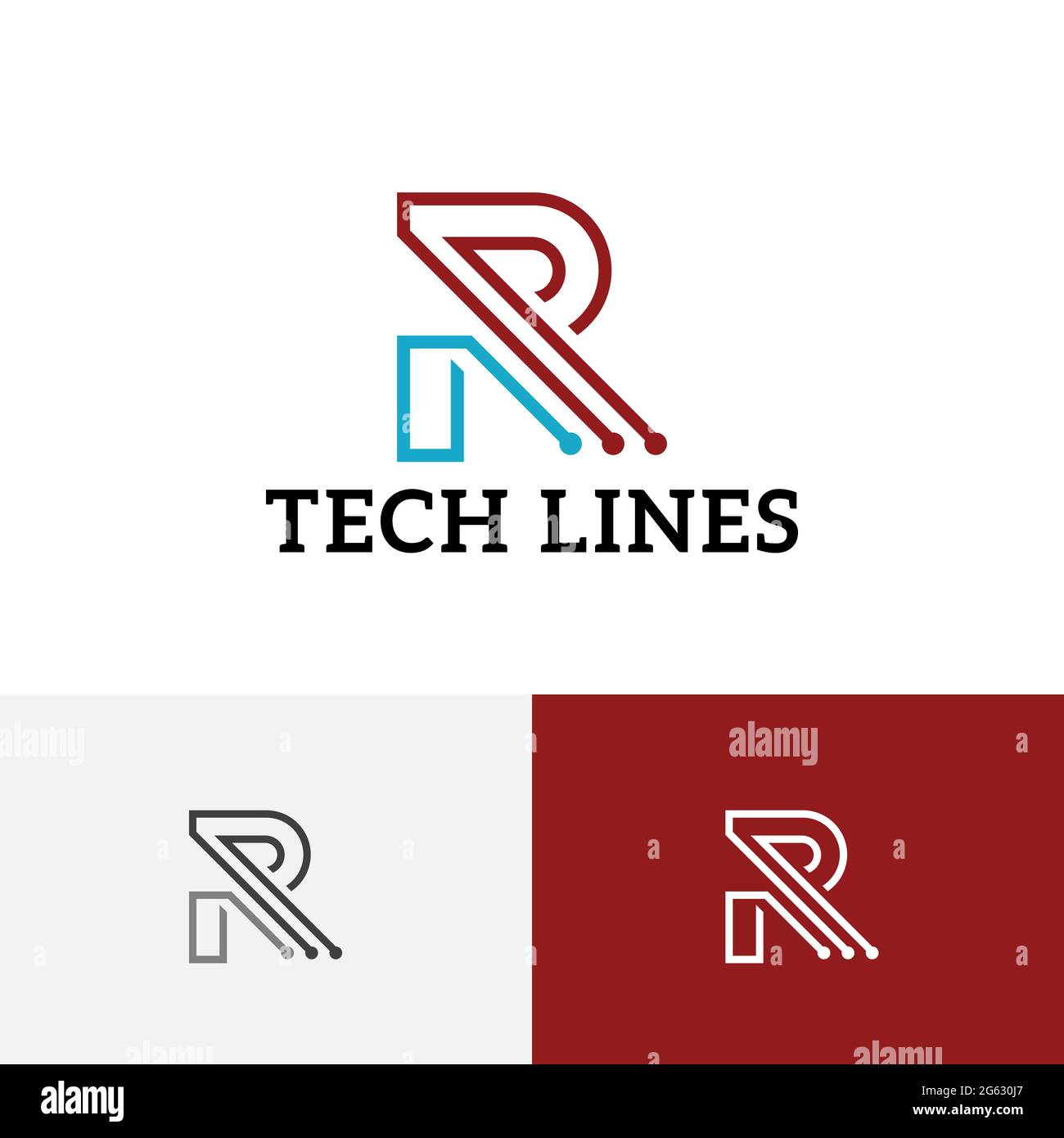 R Letter Shape Technology Lines Logo Internet Business Illustrazione Vettoriale