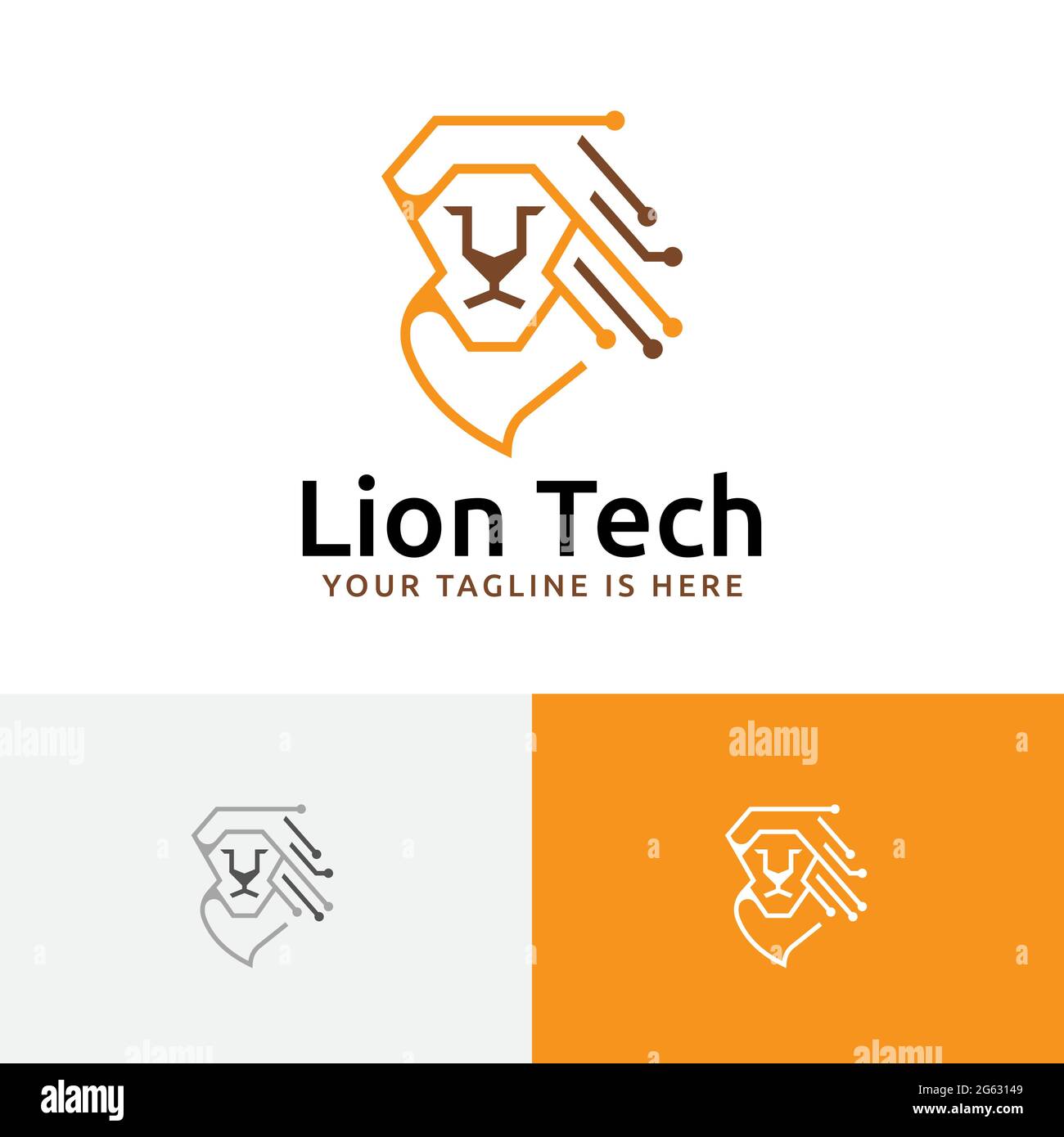 Logo Lion Head Technology computer Internet Circuit Illustrazione Vettoriale