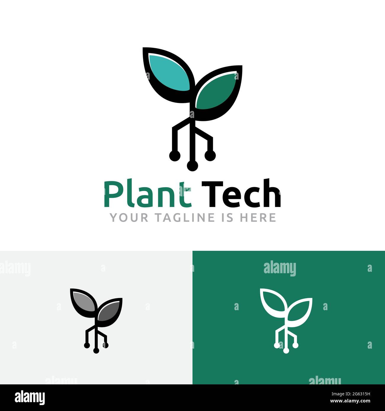 Green Plant Technology Sprout Grow Modern Logo Illustrazione Vettoriale