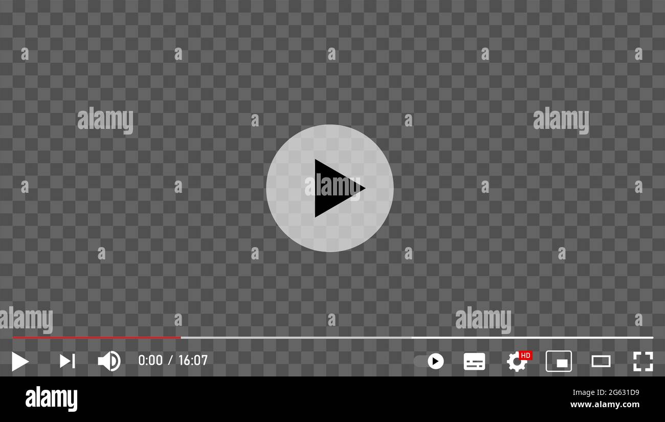 Vinnytsia, Ucraina - 1 luglio 2021: YouTube video player.transparent video frame mockup. Progettare applicazioni Web e mobili. Illustrazione vettoriale Illustrazione Vettoriale