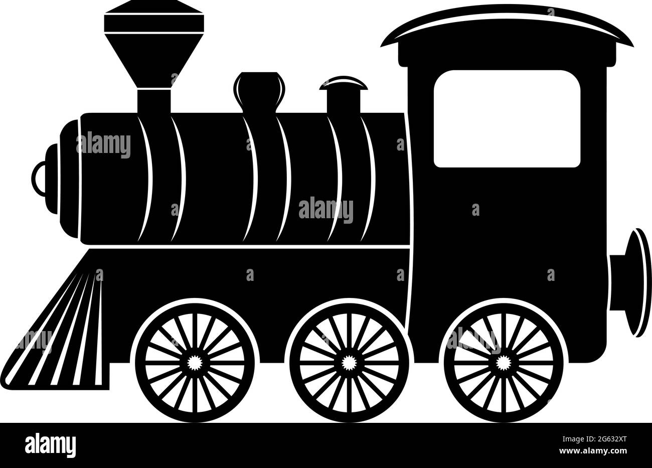 Locomotiva. Antico treno vettoriale nero. Sfondo bianco isolato. Illustrazione Vettoriale