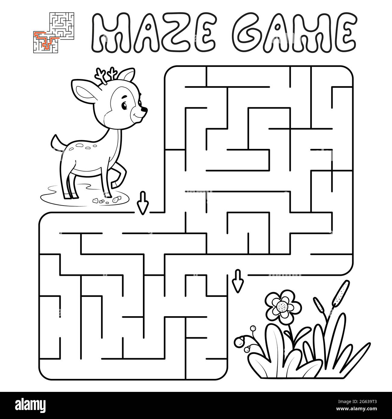 Gioco di puzzle labirinto per bambini. Contorno labirinto o labirinto gioco  con cervi. Illustrazioni Foto stock - Alamy