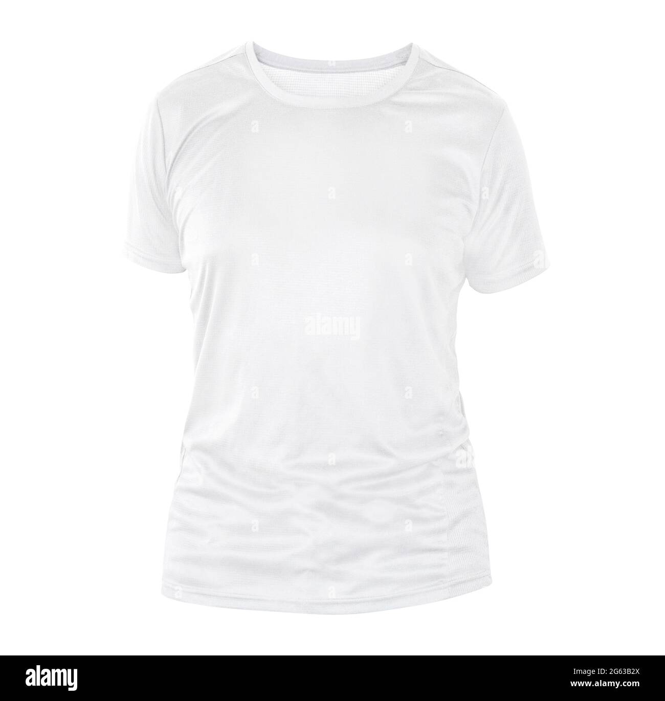 Modello di t-shirt bianca su manichino invisibile isolato su sfondo bianco, per il tuo mockup di design Foto Stock