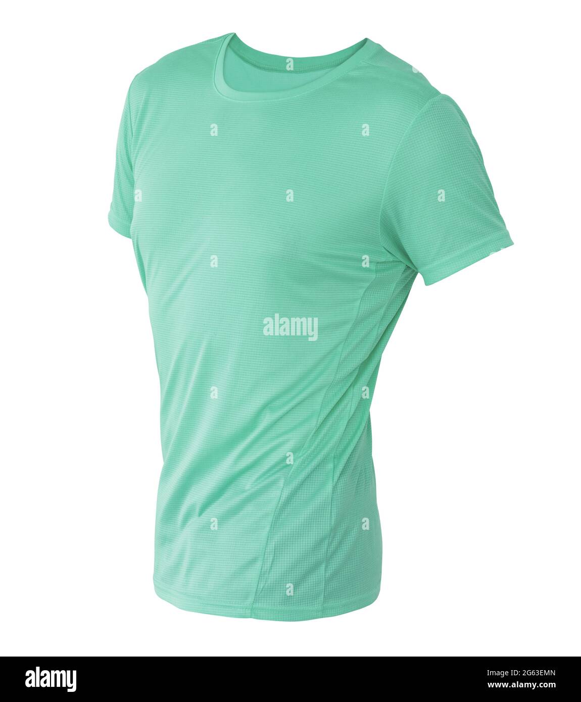 Modello di t-shirt gialla su manichino invisibile isolato su sfondo bianco, per il tuo mockup di design Foto Stock