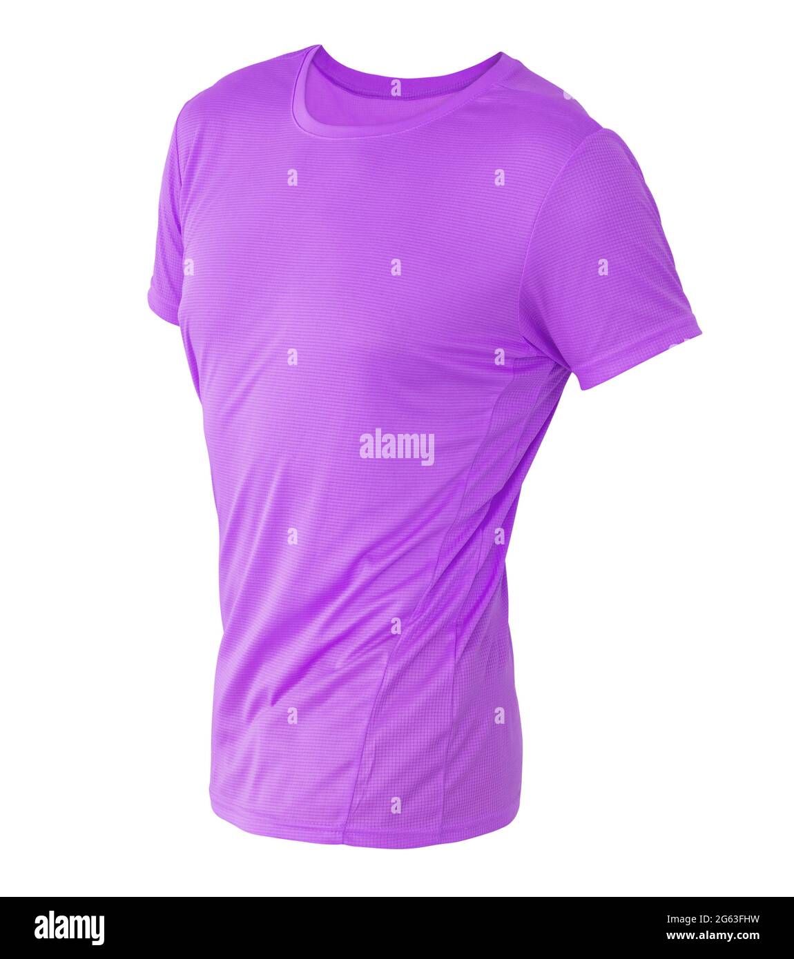 modello di t-shirt viola su manichino invisibile isolato su sfondo bianco, per il tuo mockup di design Foto Stock