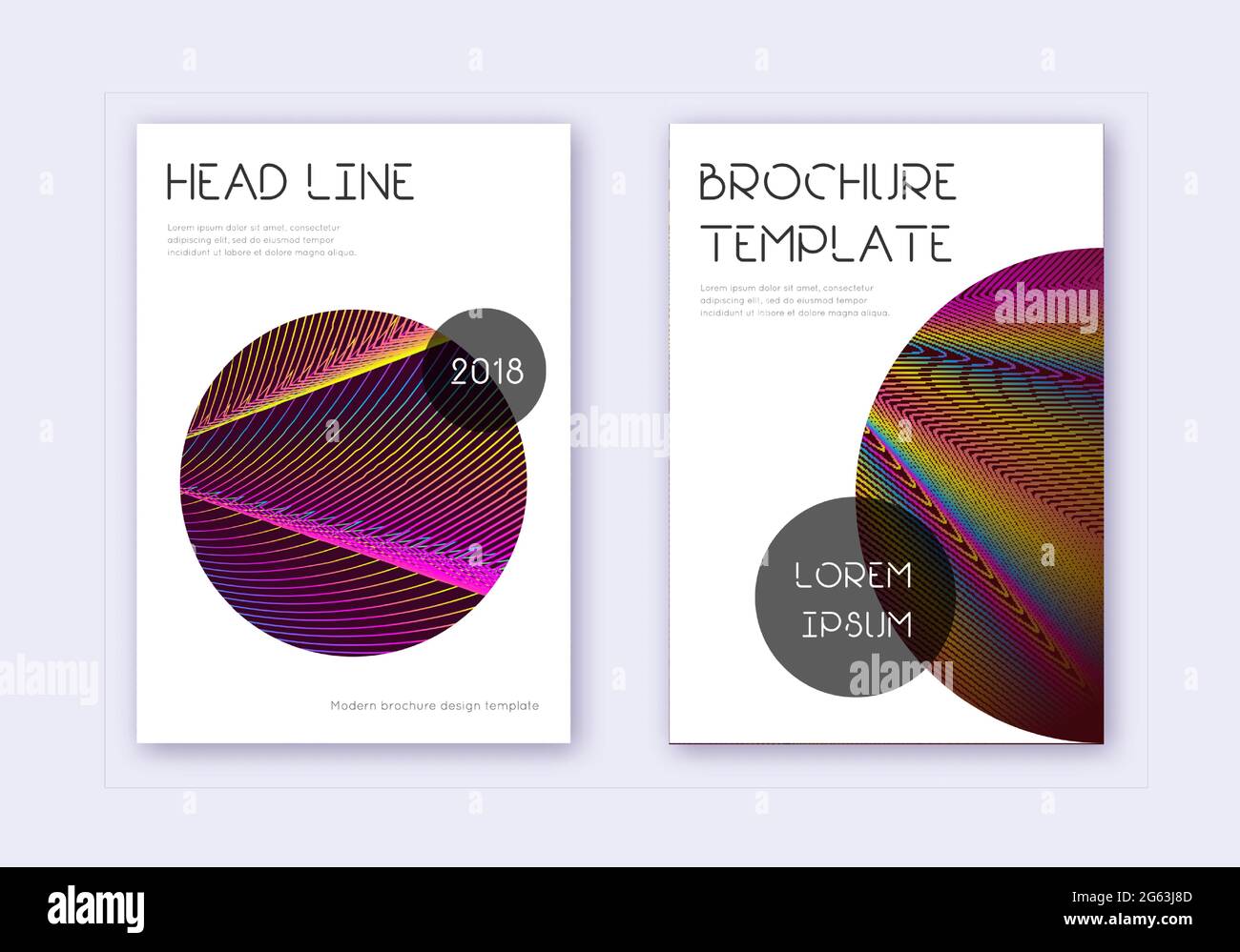 Set di modelli per il design di copertine alla moda. Arcobaleno linee astratte su sfondo rosso vino. Rivestimento dal design glamour. Catalogo, poster, modello di libro ecc. Illustrazione Vettoriale