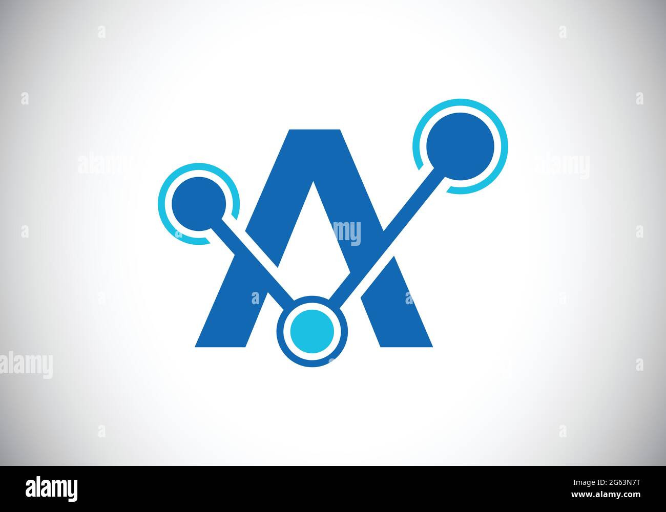 Lettera iniziale A con il simbolo del logo della tecnologia. Adatto per tecnologia, Internet e business relativo ai dati Illustrazione Vettoriale