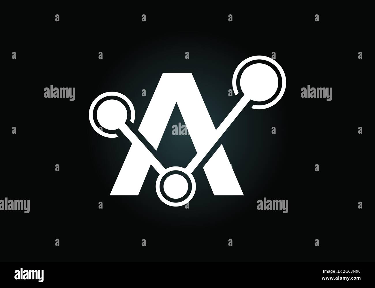 Lettera iniziale A con il simbolo del logo della tecnologia. Adatto per tecnologia, Internet e business relativo ai dati Illustrazione Vettoriale