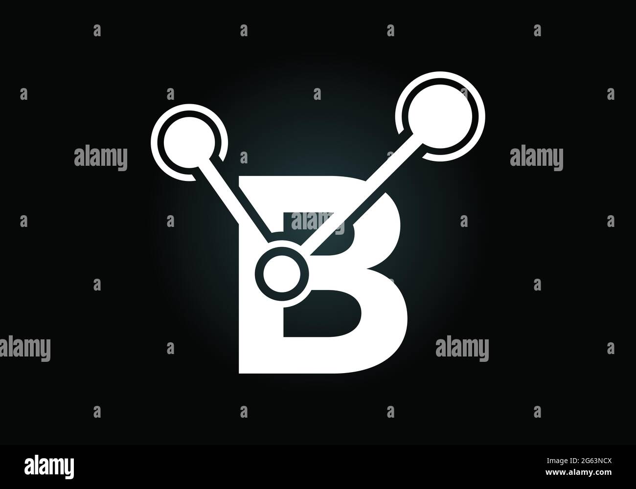 Lettera iniziale B con il simbolo del logo della tecnologia. Adatto per tecnologia, Internet e business relativo ai dati Illustrazione Vettoriale