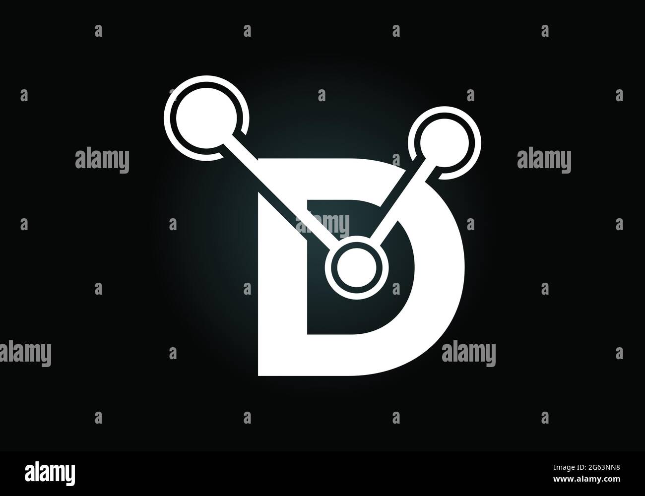 Lettera iniziale D con il simbolo del logo della tecnologia. Adatto per tecnologia, Internet e business relativo ai dati Illustrazione Vettoriale