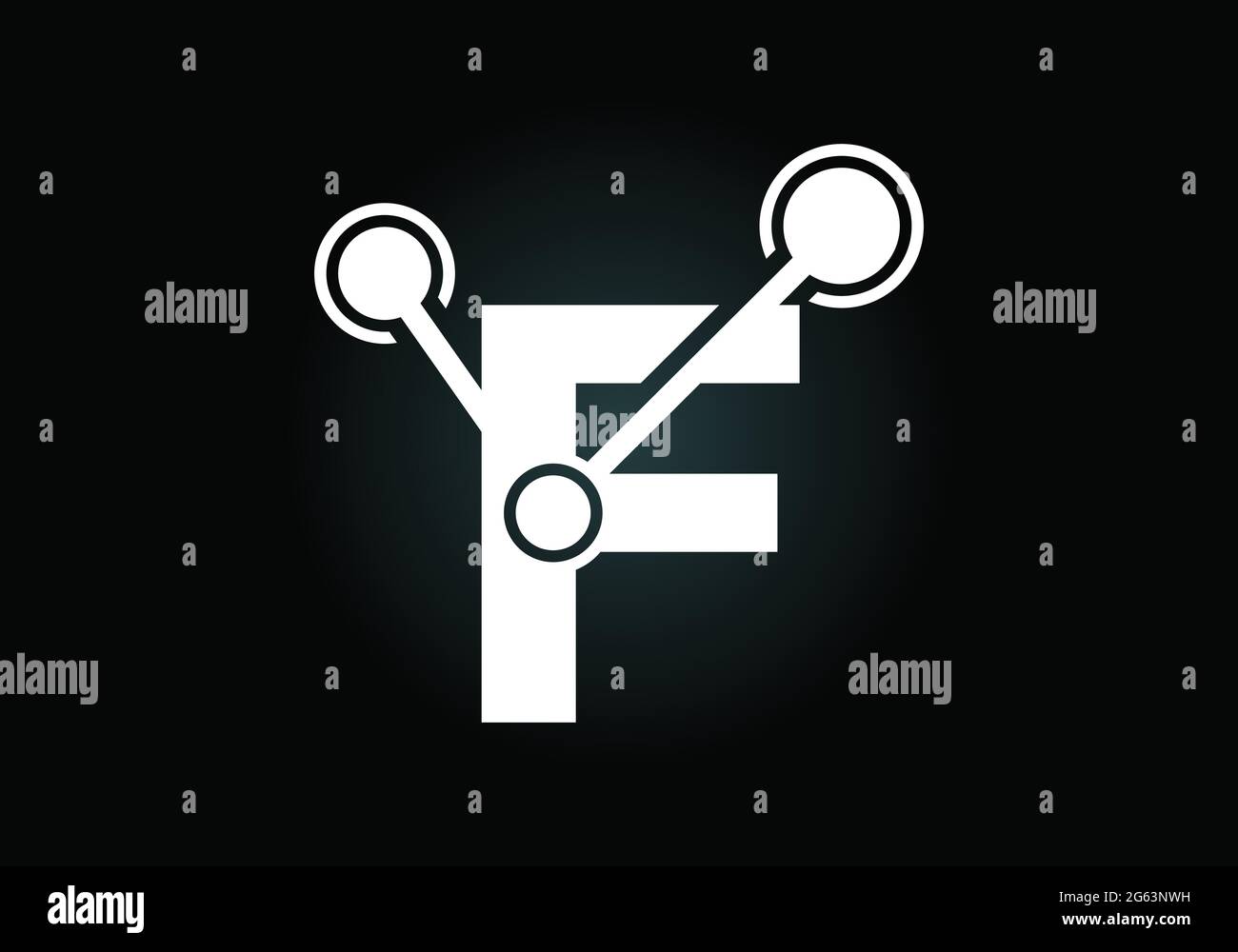 Lettera iniziale F con il simbolo del logo della tecnologia. Adatto per tecnologia, Internet e business relativo ai dati Illustrazione Vettoriale