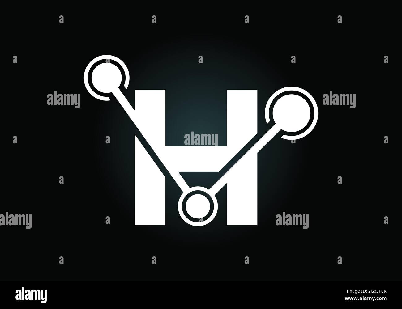 Lettera iniziale H con il simbolo del logo della tecnologia. Adatto per tecnologia, Internet e business relativo ai dati Illustrazione Vettoriale