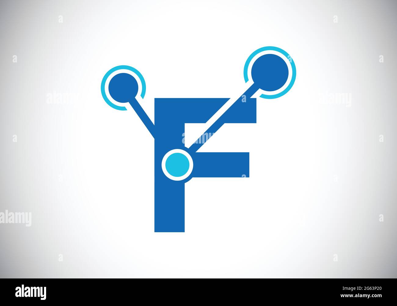 Lettera iniziale F con il simbolo del logo della tecnologia. Adatto per tecnologia, Internet e business relativo ai dati Illustrazione Vettoriale