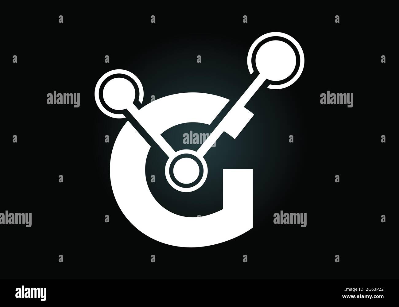 Lettera iniziale G con il simbolo del logo della tecnologia. Adatto per tecnologia, Internet e business relativo ai dati Illustrazione Vettoriale