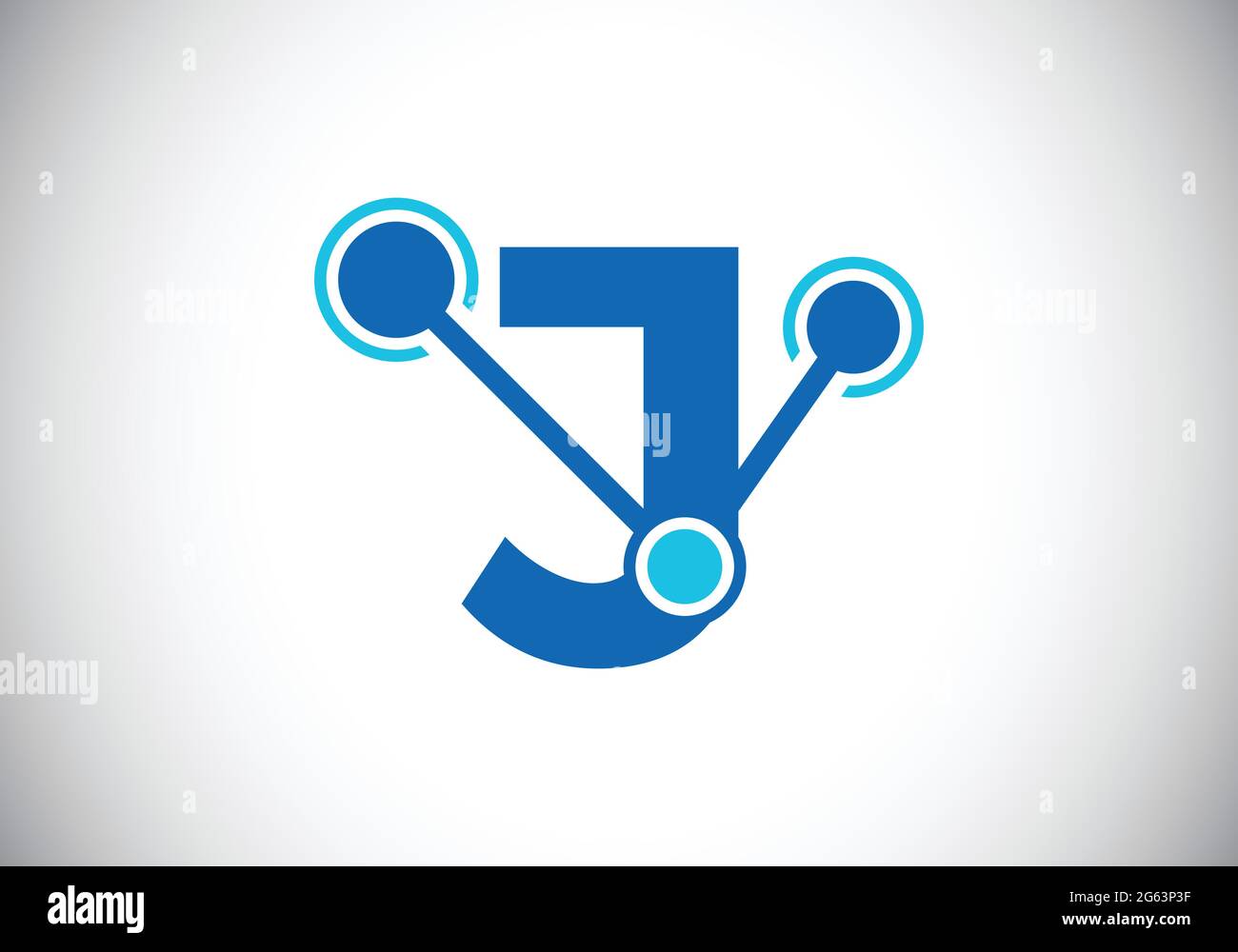 Lettera iniziale J con il simbolo del logo della tecnologia. Adatto per tecnologia, Internet e business relativo ai dati Illustrazione Vettoriale
