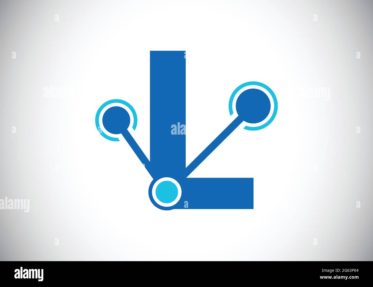 Lettera iniziale L con il simbolo del logo della tecnologia. Adatto per tecnologia, Internet e business relativo ai dati Illustrazione Vettoriale