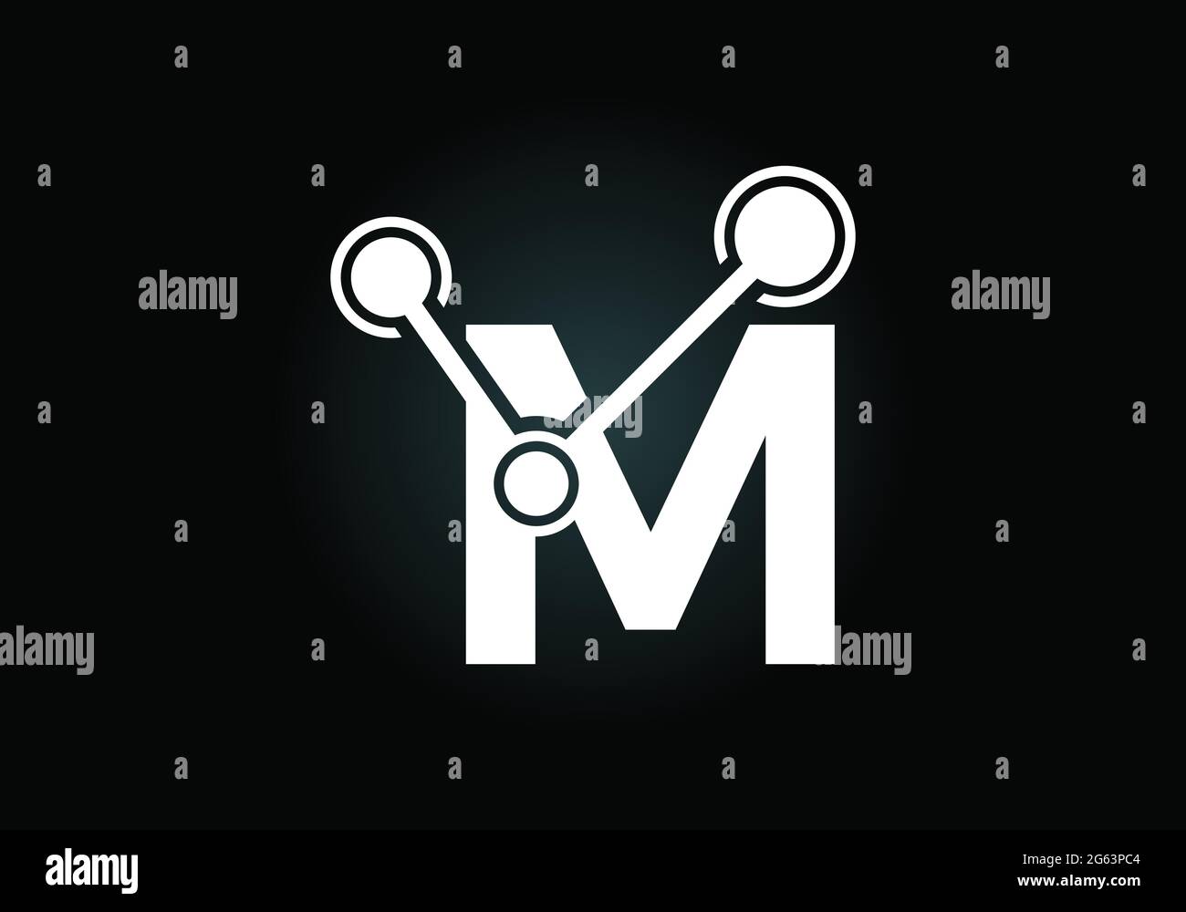 Lettera iniziale M con il simbolo del logo della tecnologia. Adatto per tecnologia, Internet e business relativo ai dati Illustrazione Vettoriale