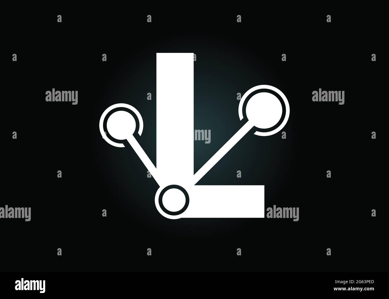 Lettera iniziale L con il simbolo del logo della tecnologia. Adatto per tecnologia, Internet e business relativo ai dati Illustrazione Vettoriale