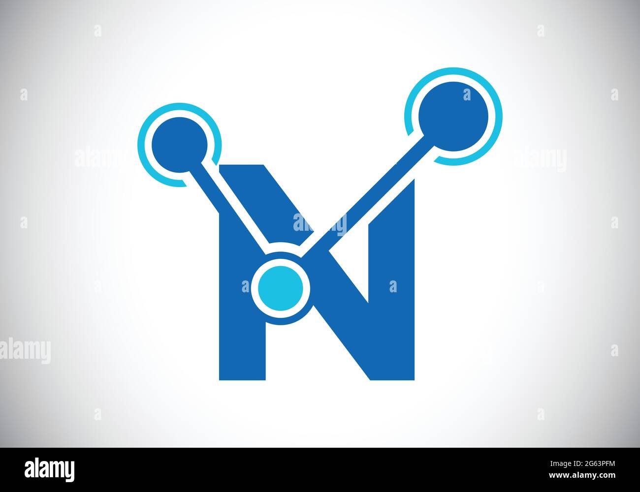 Lettera iniziale N con il simbolo del logo della tecnologia. Adatto per tecnologia, Internet e business relativo ai dati Illustrazione Vettoriale