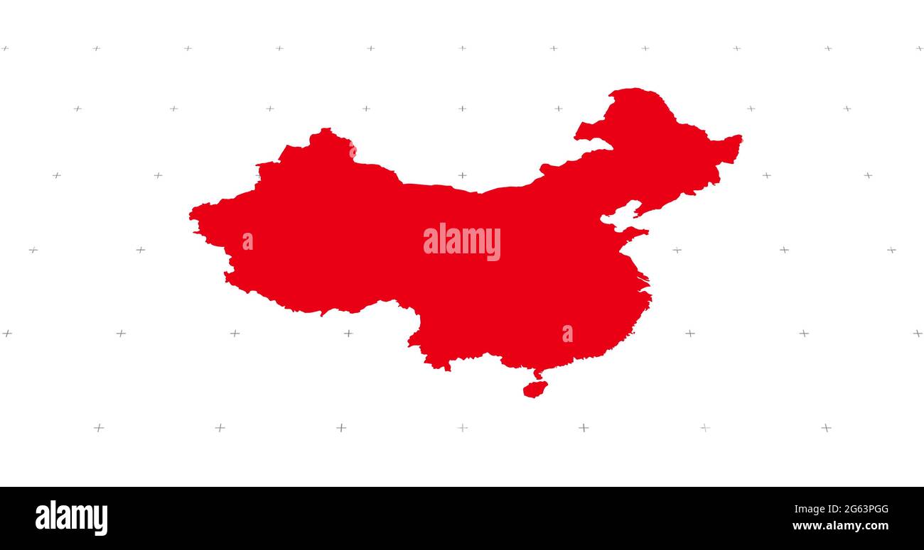 Mappa rossa con rete nera in rapido movimento di punti connessi su sfondo bianco Foto Stock