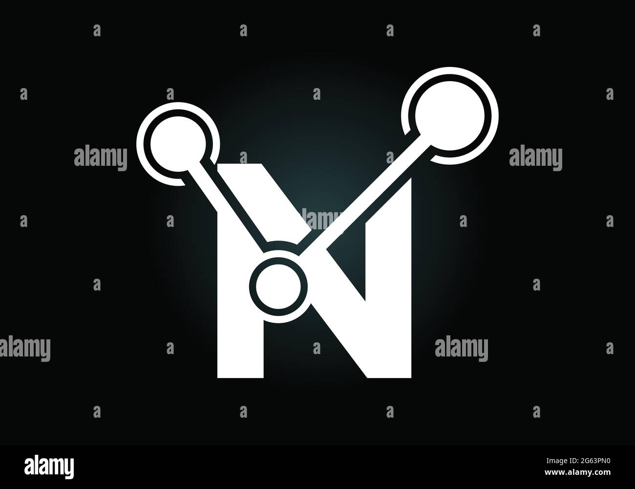 Lettera iniziale N con il simbolo del logo della tecnologia. Adatto per tecnologia, Internet e business relativo ai dati Illustrazione Vettoriale