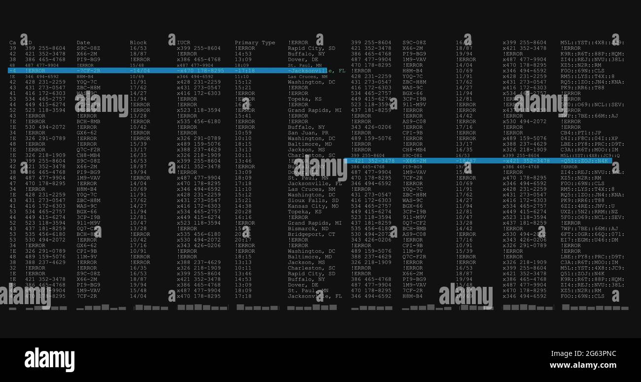 Immagine dell'elaborazione dei dati sullo schermo del computer in bianco e nero Foto Stock