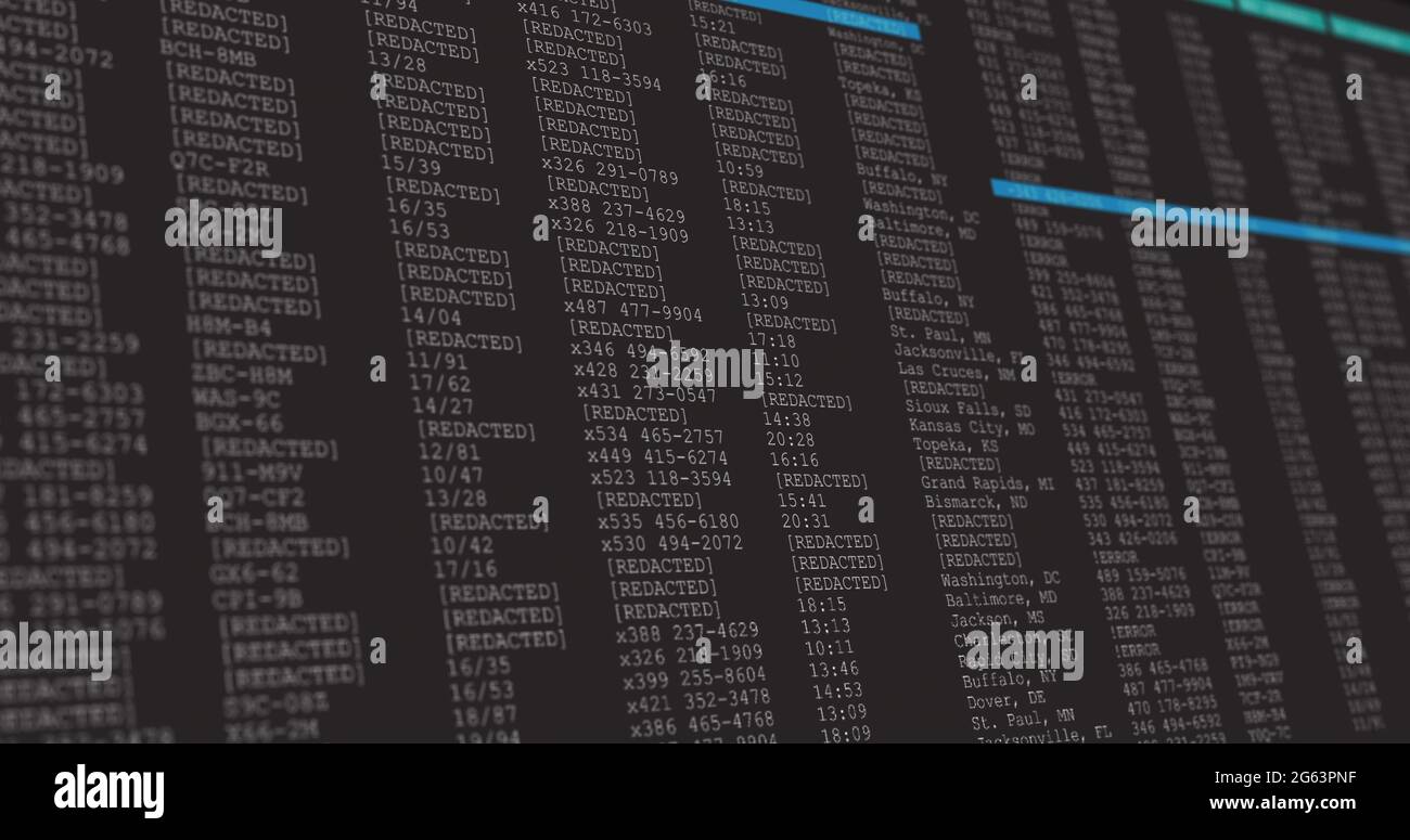 Immagine dell'elaborazione dei dati sullo schermo grigio e blu del computer Foto Stock