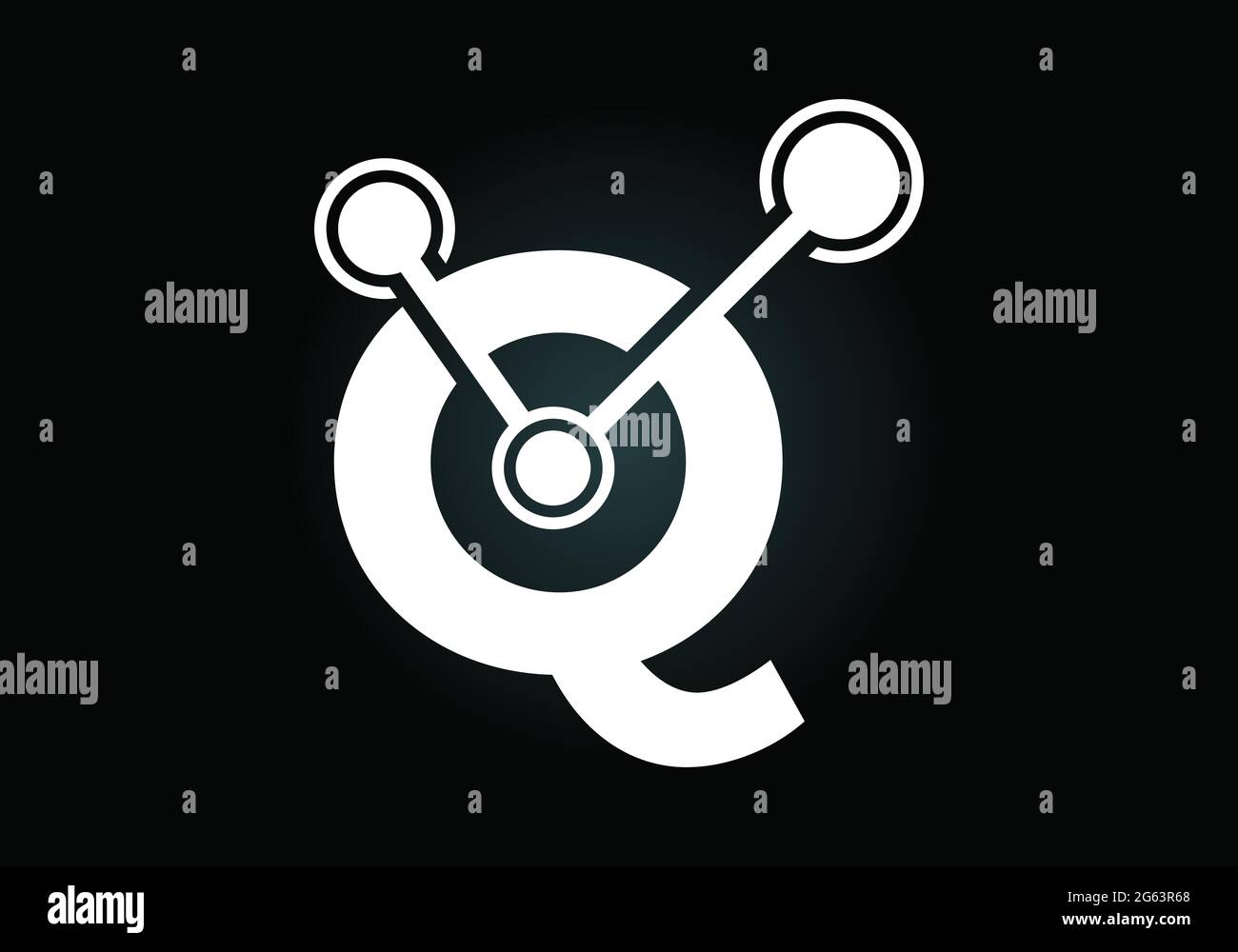 Lettera iniziale Q con il simbolo del logo della tecnologia. Adatto per tecnologia, Internet e business relativo ai dati Illustrazione Vettoriale