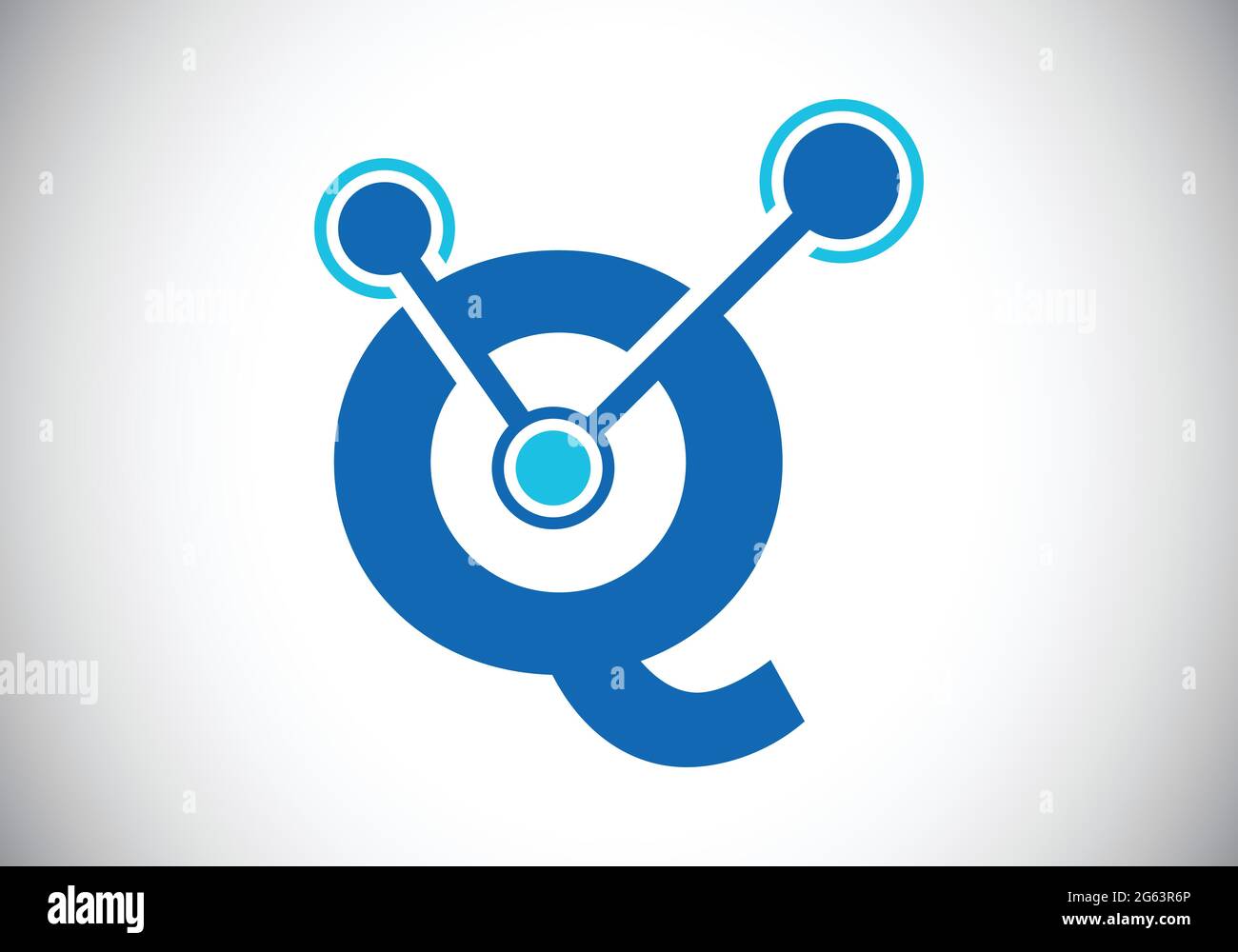 Lettera iniziale Q con il simbolo del logo della tecnologia. Adatto per tecnologia, Internet e business relativo ai dati Illustrazione Vettoriale