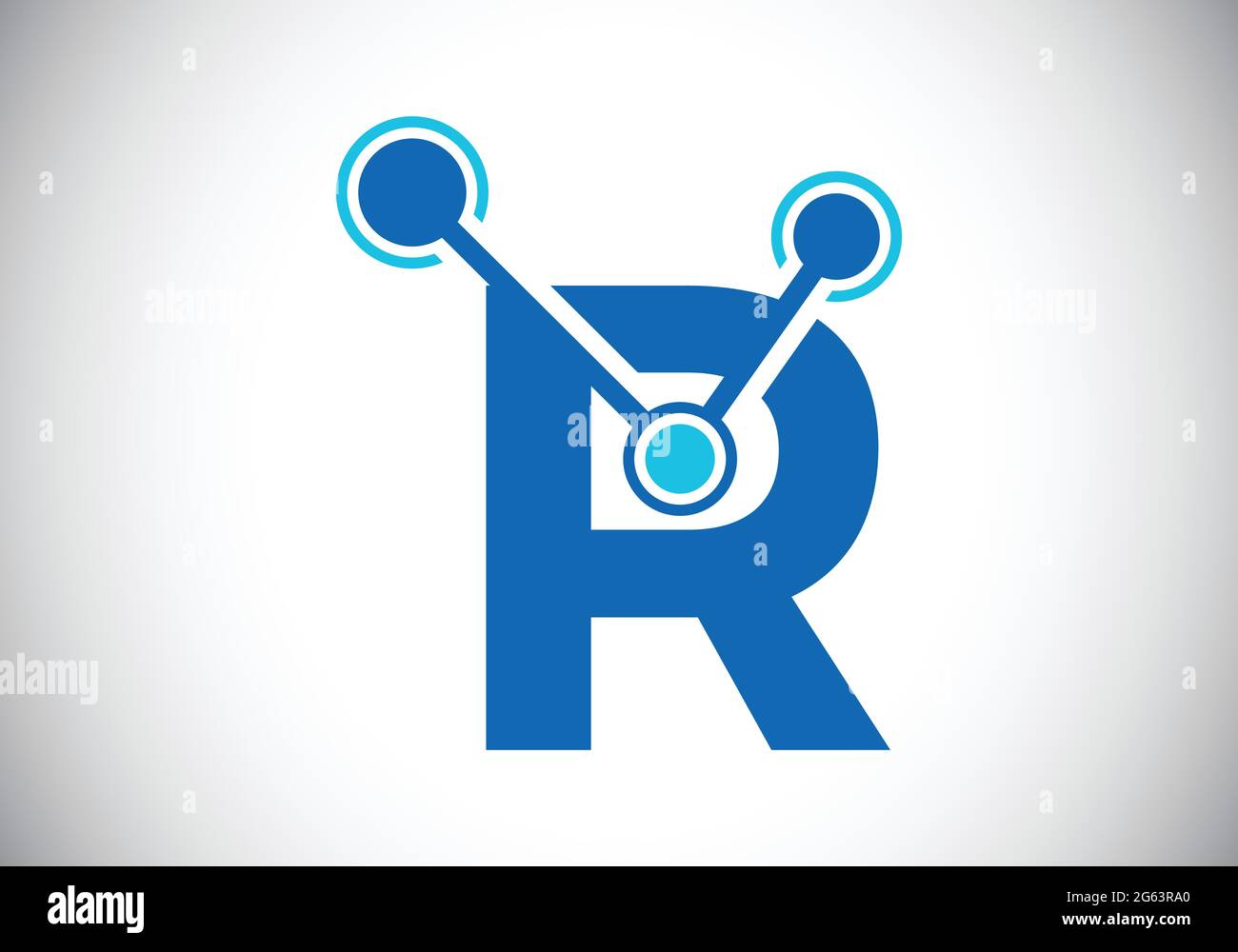 Lettera iniziale R con il simbolo del logo della tecnologia. Adatto per tecnologia, Internet e business relativo ai dati Illustrazione Vettoriale