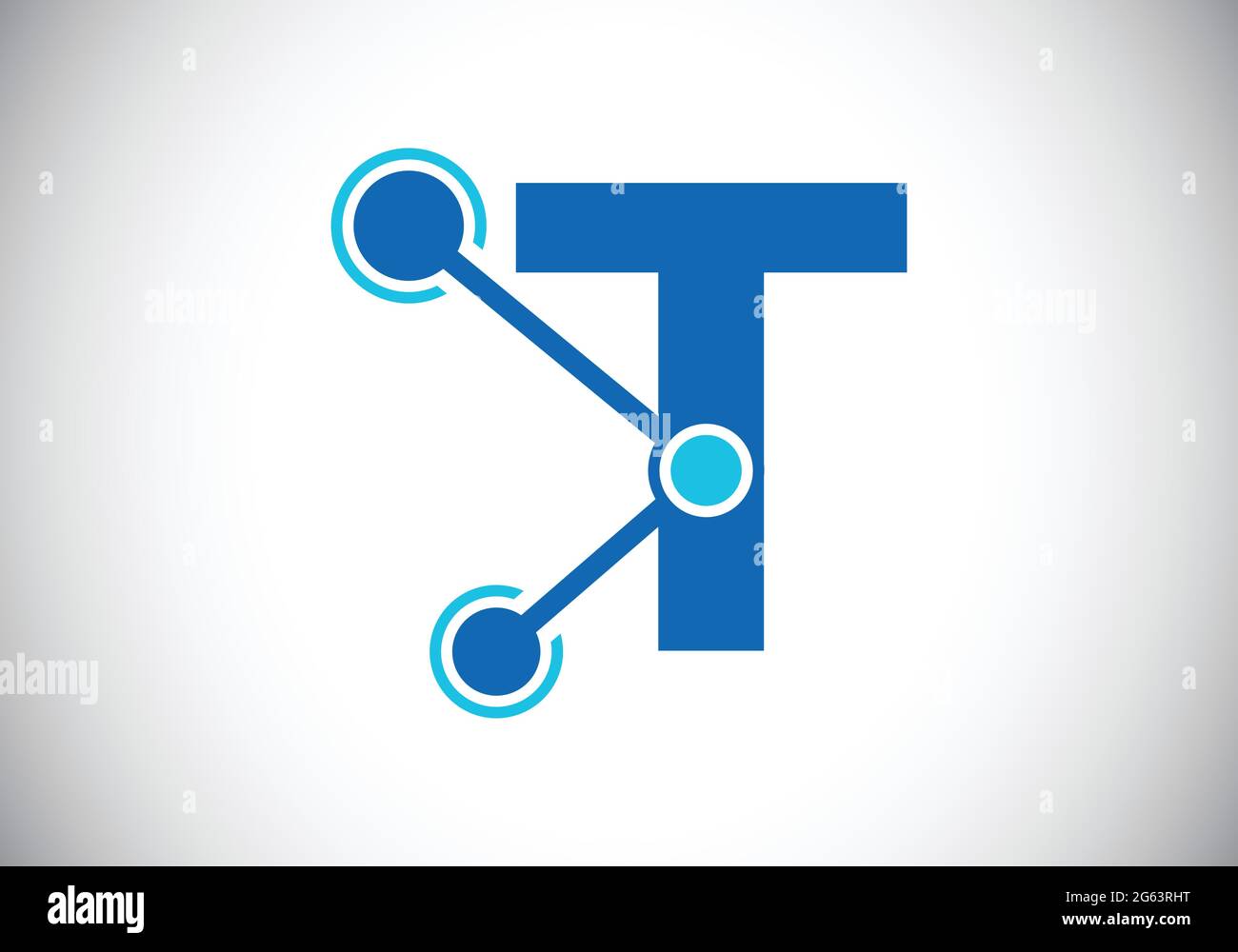 Lettera iniziale T con il simbolo del logo della tecnologia. Adatto per tecnologia, Internet e business relativo ai dati Illustrazione Vettoriale