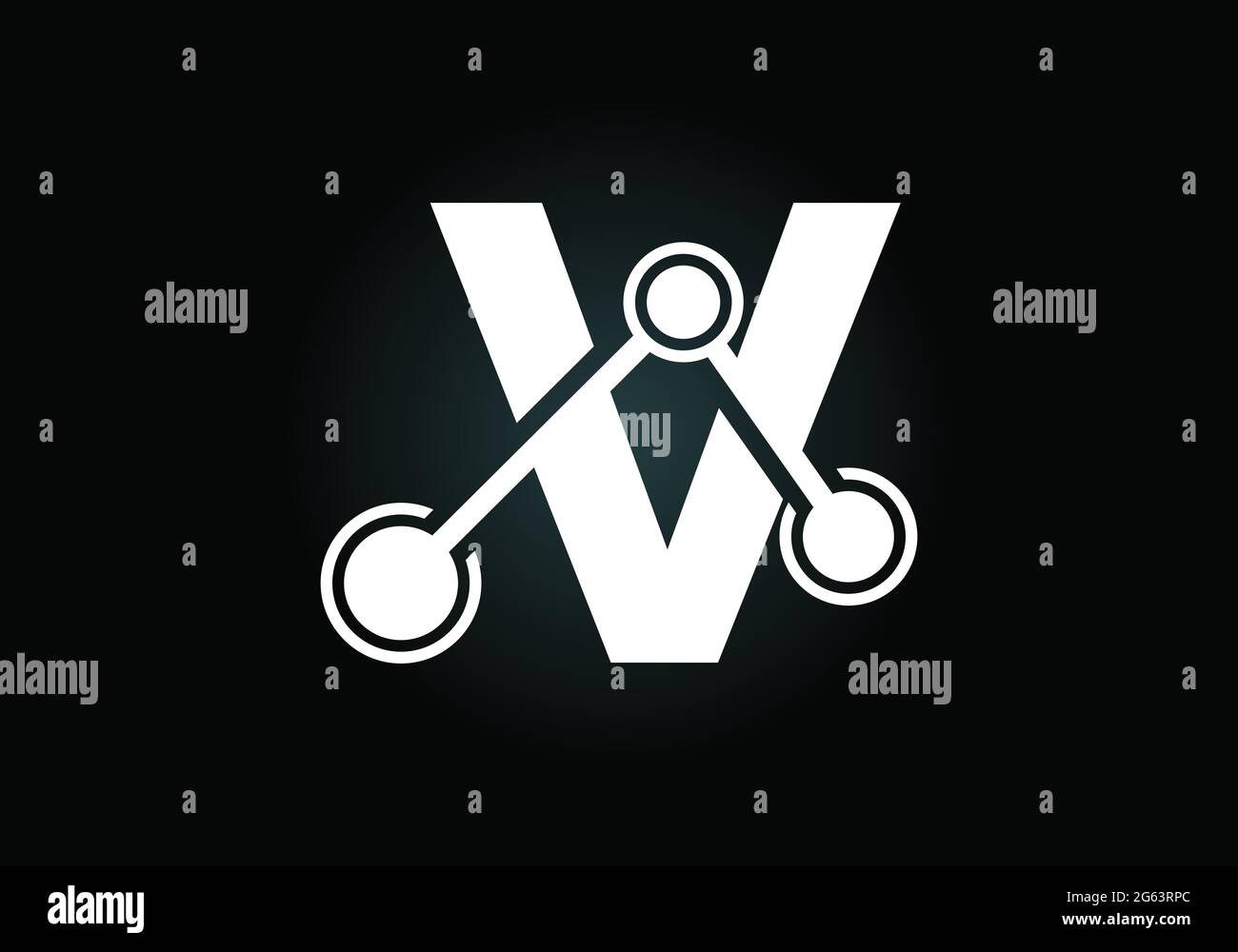 Lettera iniziale V con il simbolo del logo della tecnologia. Adatto per tecnologia, Internet e business relativo ai dati Illustrazione Vettoriale